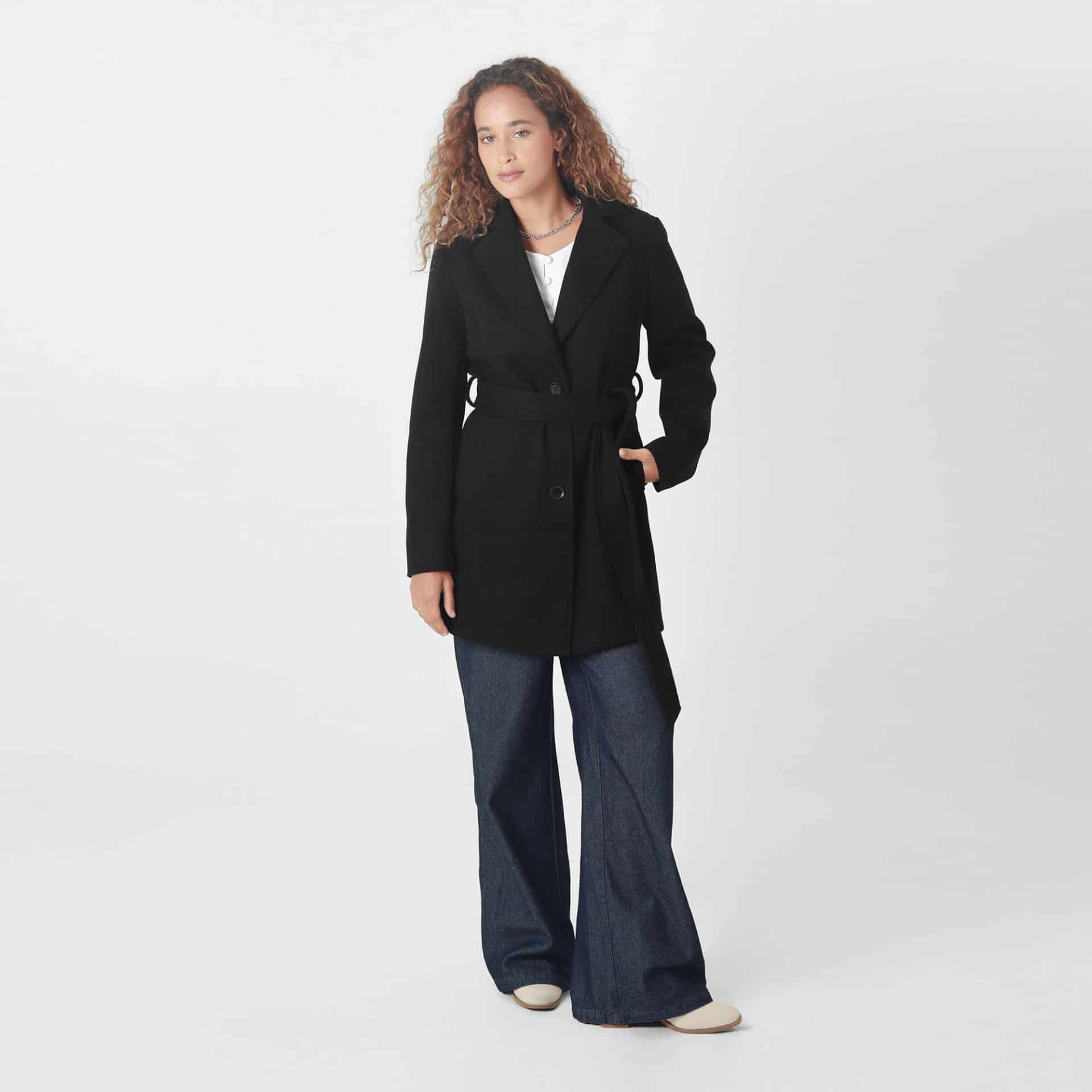 Chaqueta abrigo manga larga cuello solapa con lazo - miniatura 18
