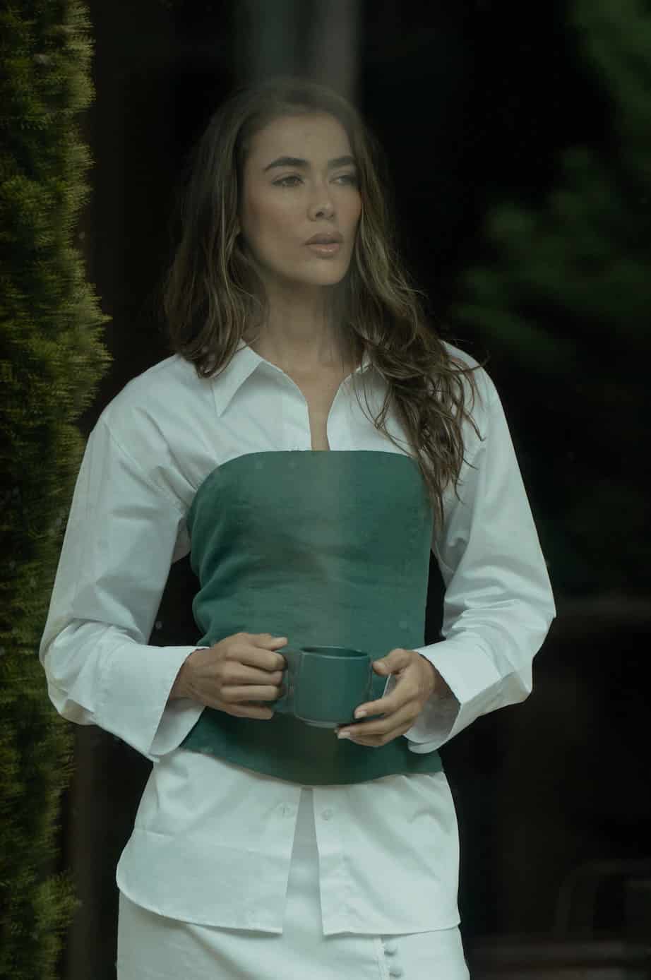 Top Corset Gema de lino | Verde pino - miniatura 4