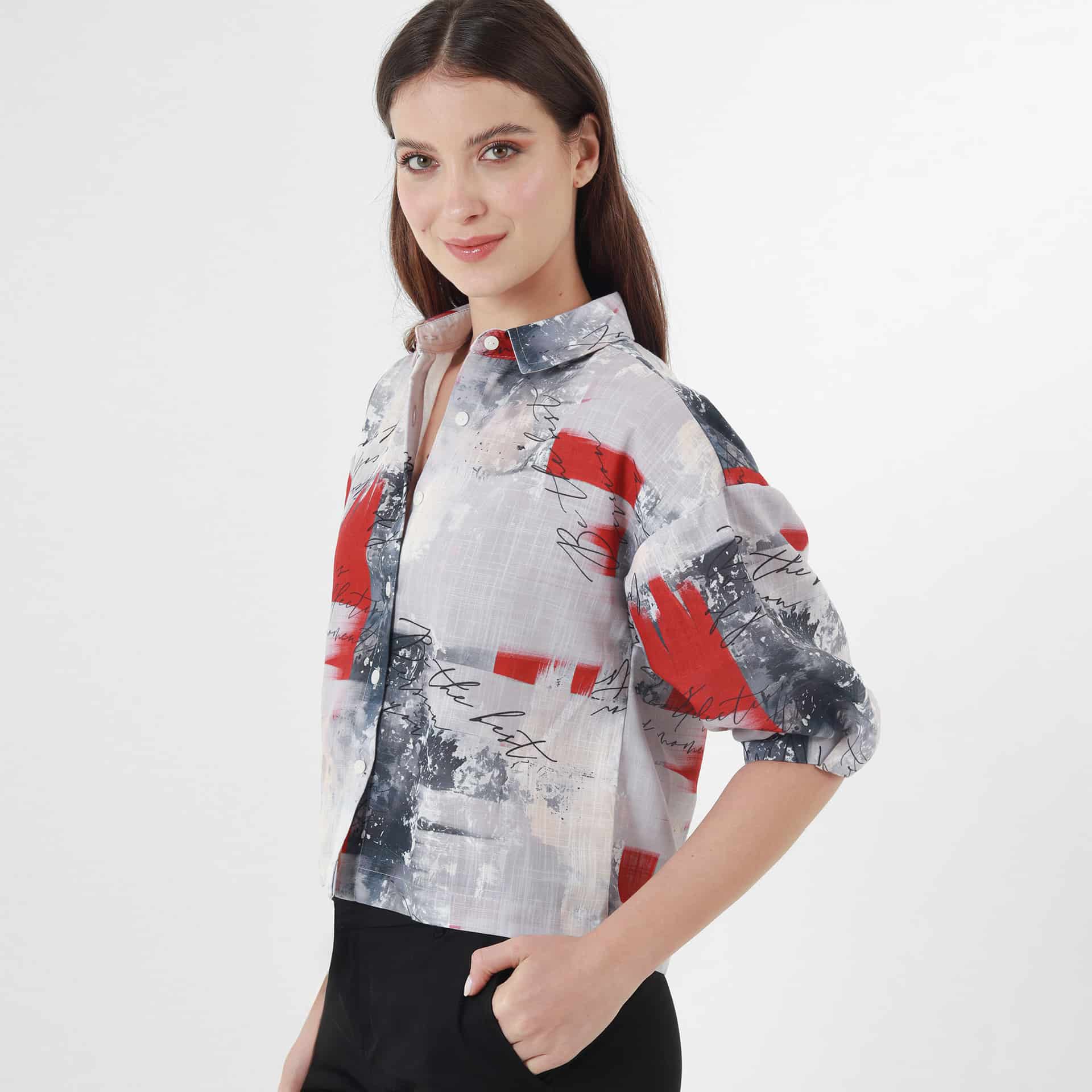 Blusa Cuello Camisero Manga Al Codo - miniatura 1
