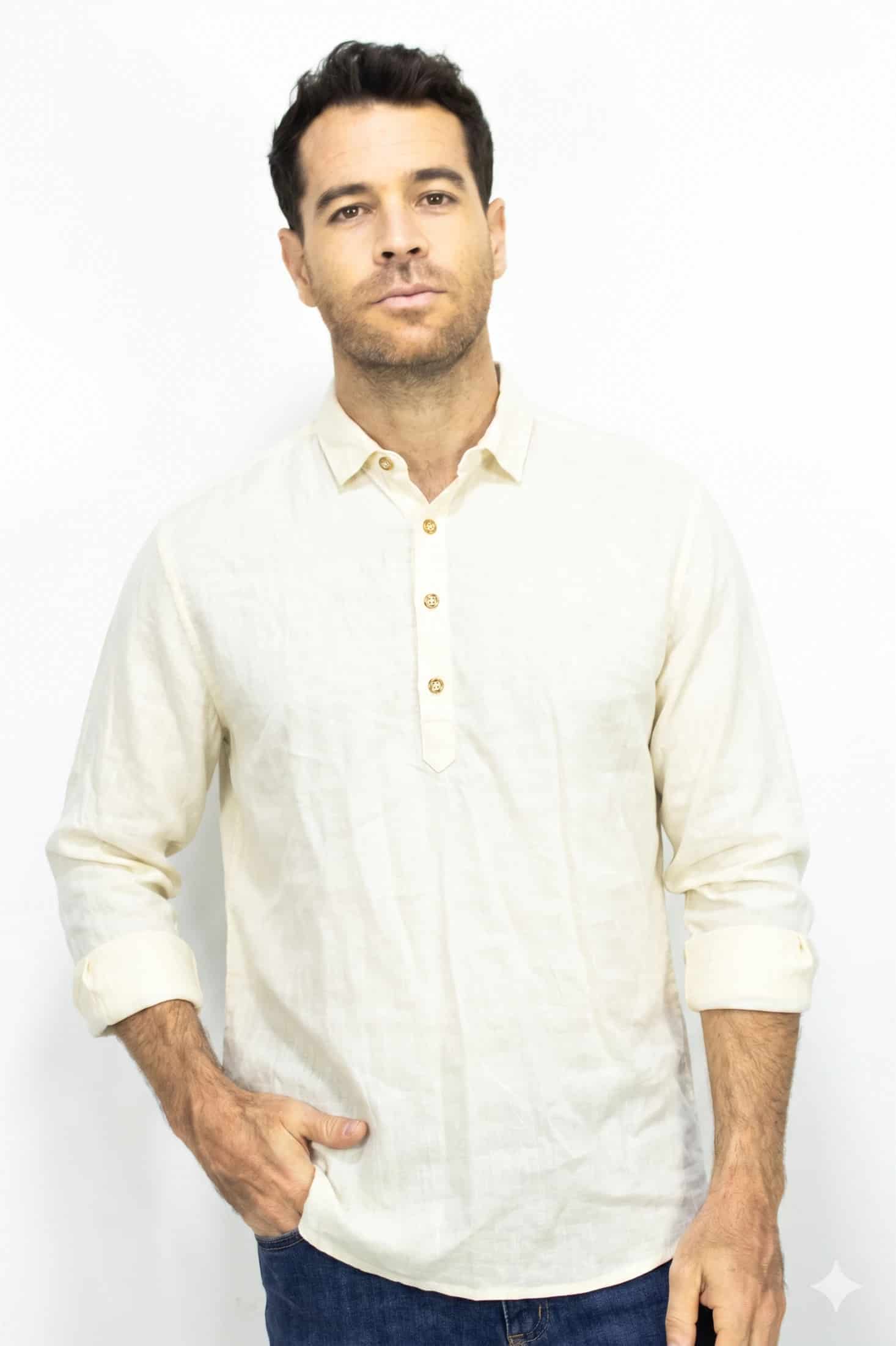 Camisa Lino Manga Larga Para Hombre - miniatura 3