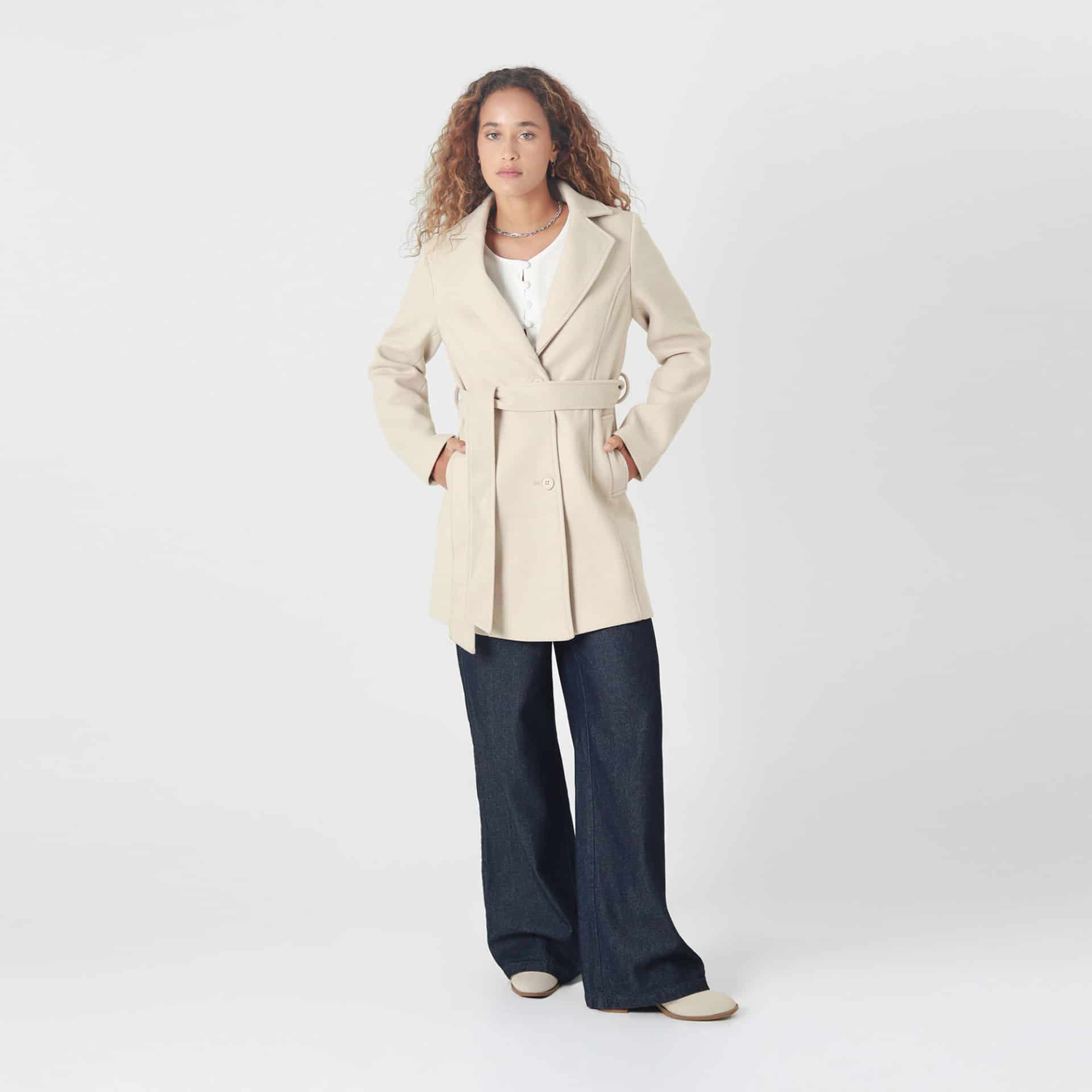 Chaqueta abrigo manga larga cuello solapa con lazo - miniatura 6