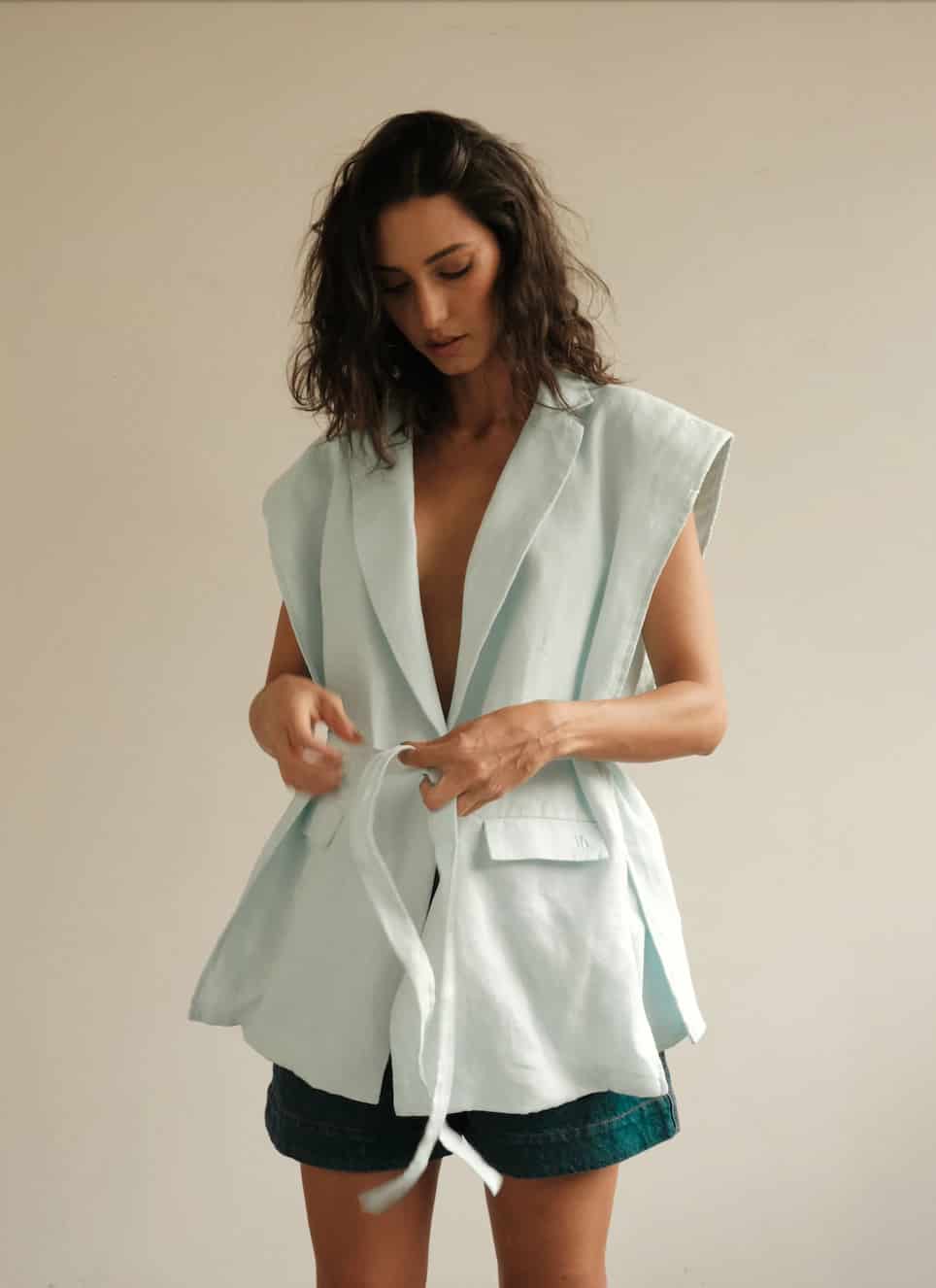 Blazer Vest Sera de lino | Azul claro - miniatura 3
