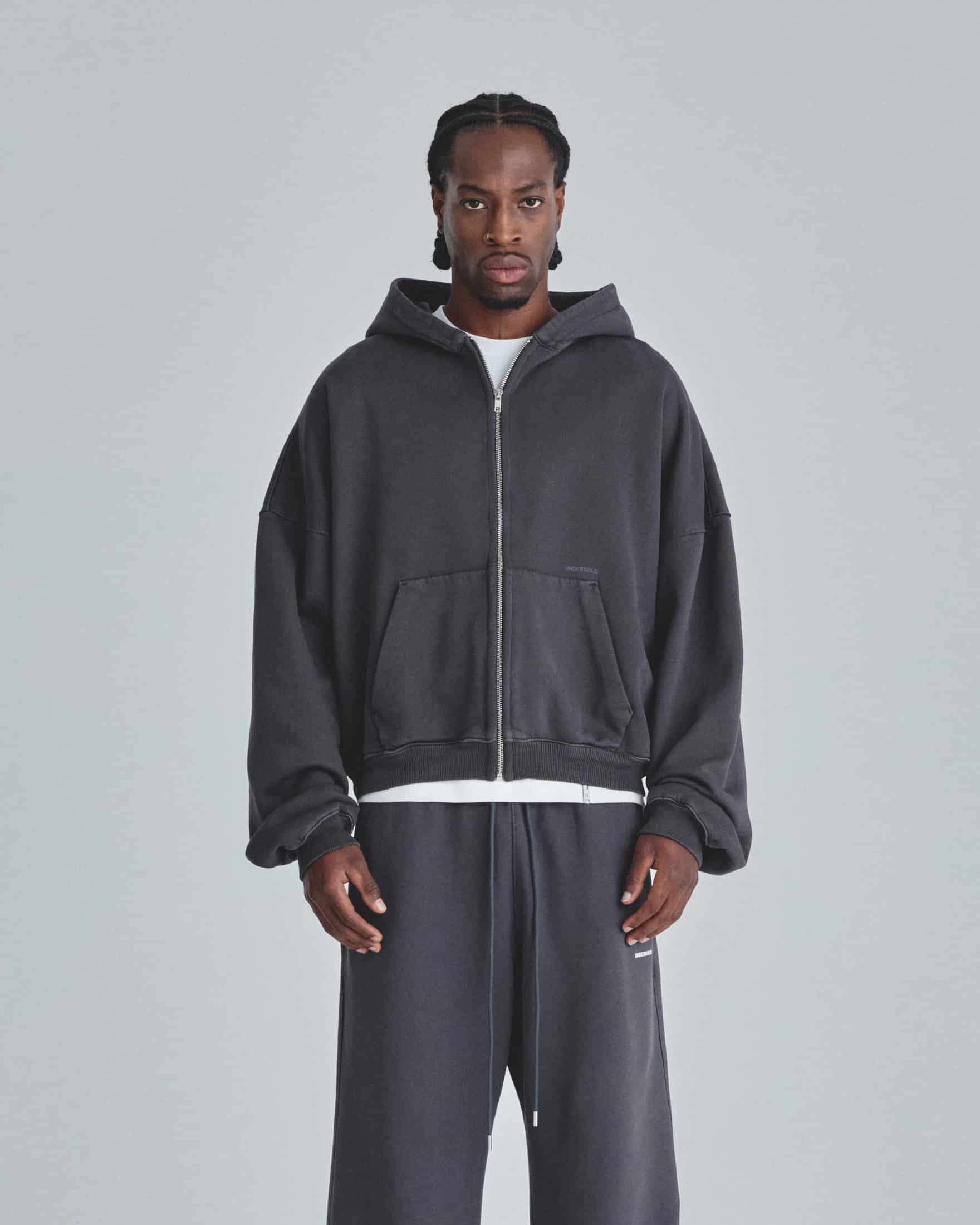 Line Basic Boxy Fit Zip Up Hoodie Dark Gray - miniatura 2