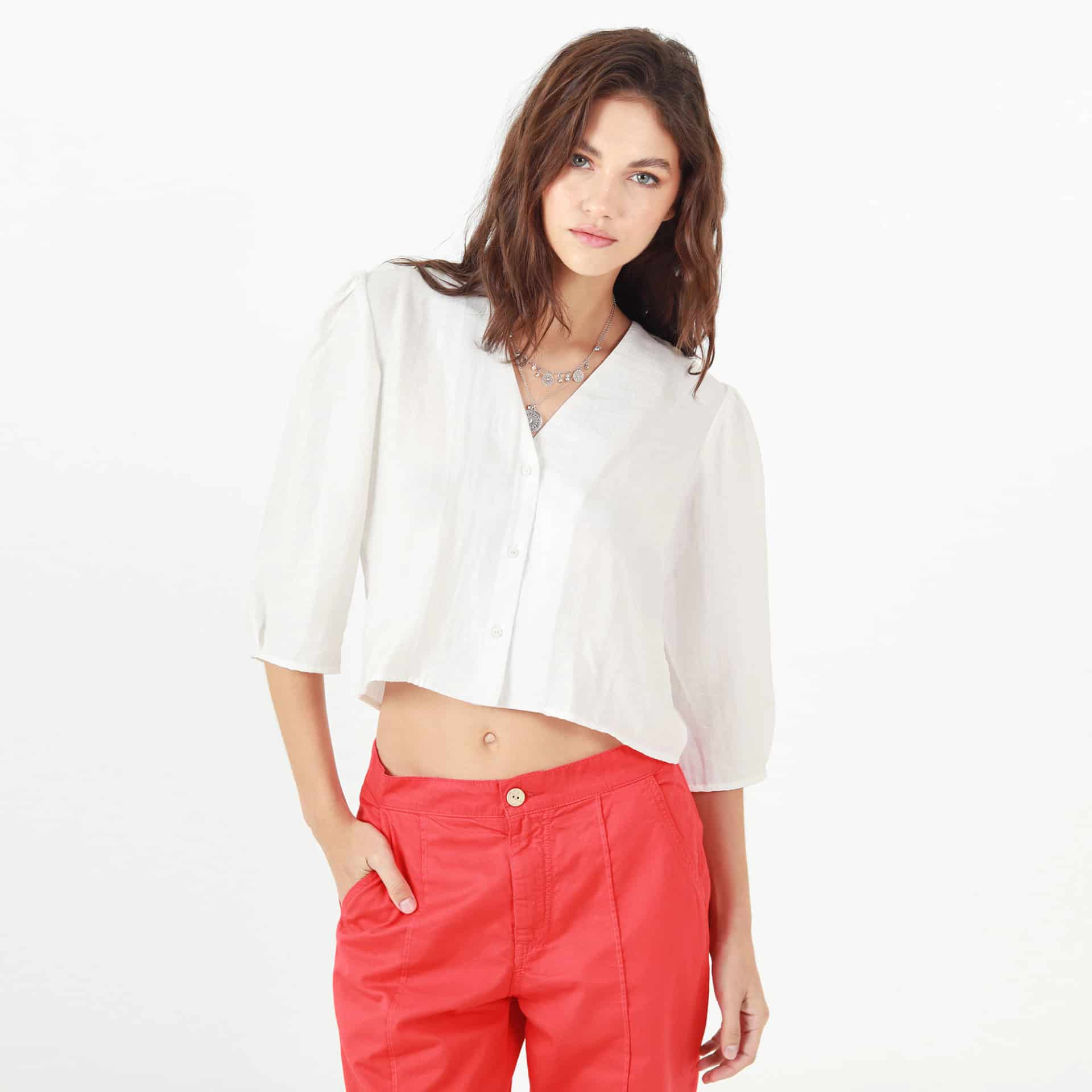Blusa Cuello V Manga Al Codo - miniatura 1