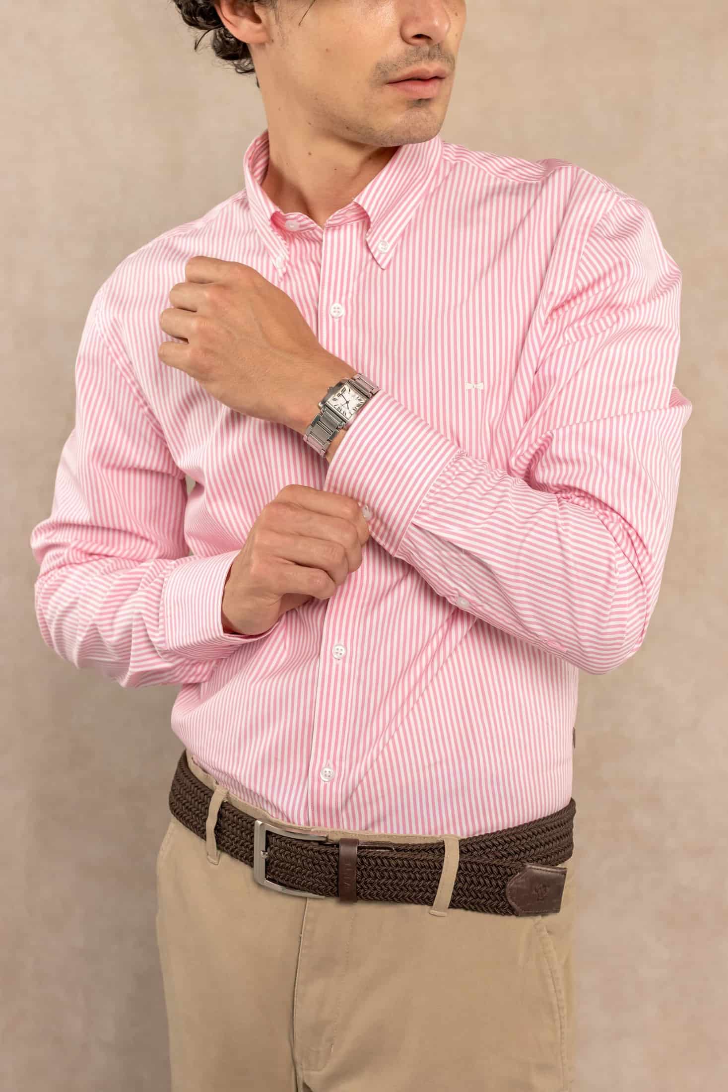 Camisa Antimanchas Popelina Rayas Rosadas Logo Combinado - miniatura 3