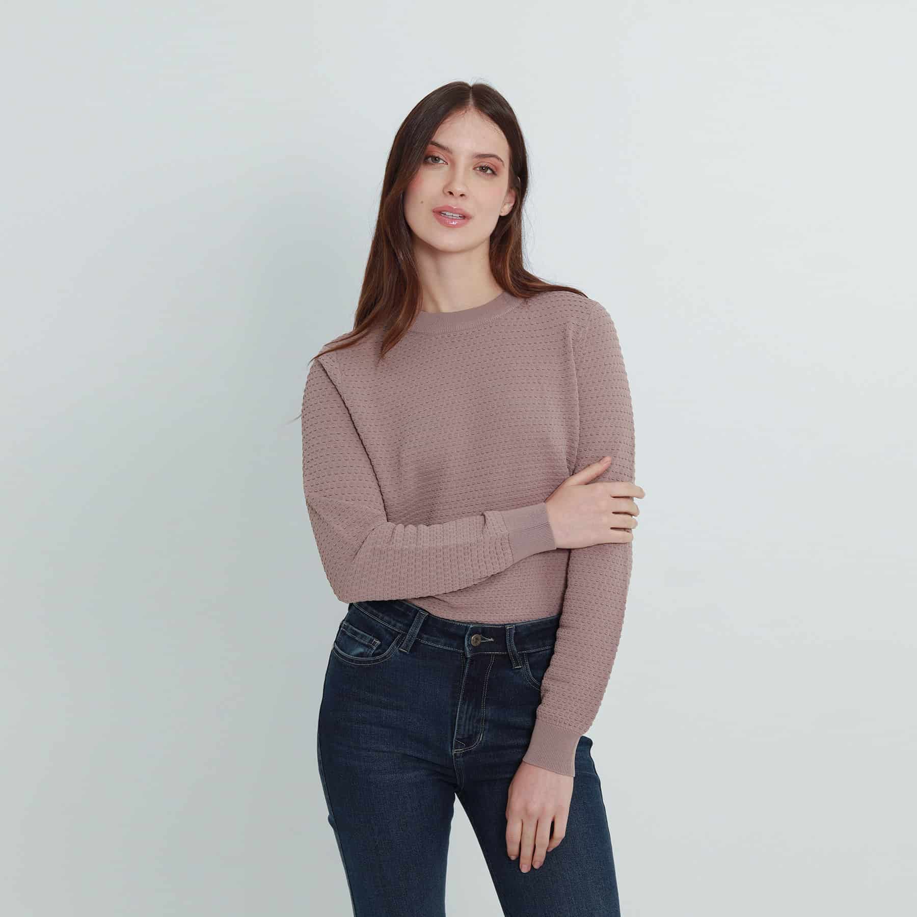 Sweater tejido texturizado cuello redondo manga larga - miniatura 2