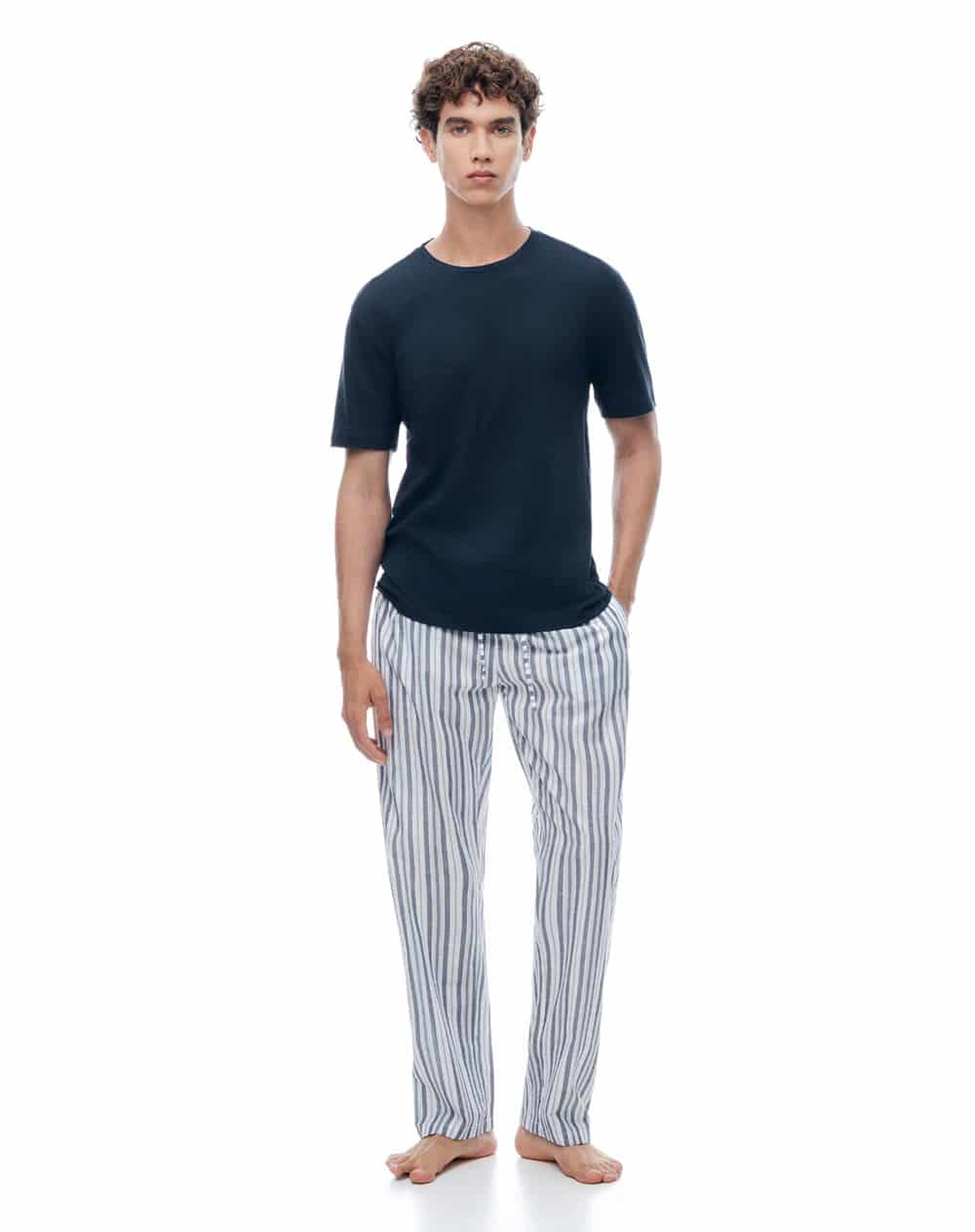 Pijama relaxed manga corta azul con rayas hombre - miniatura 1
