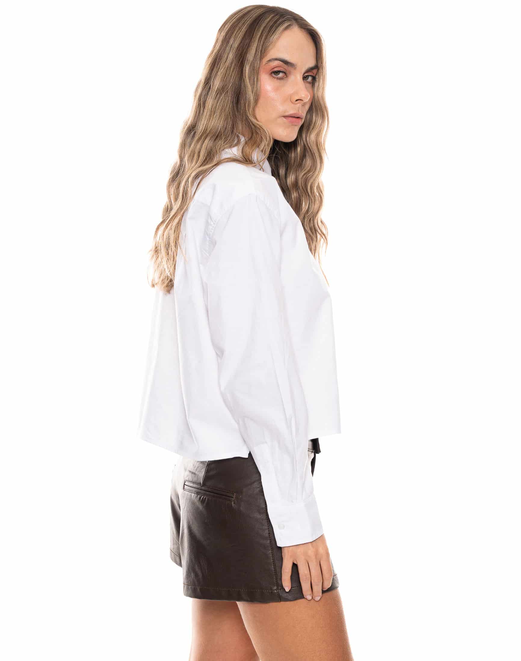 Camisa Manga Larga Cuello Camisero Algodón Blanco - miniatura 4