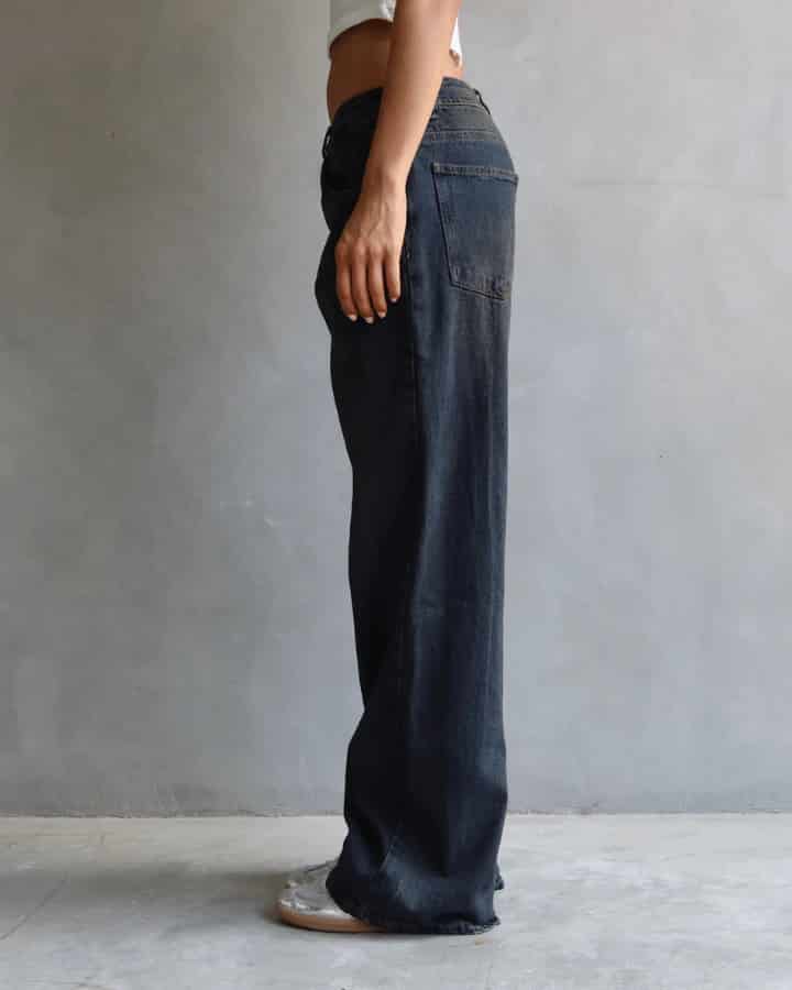 JEAN LOW WIDE FIT TIRO BAJO ANCHO AZUL DIRTY WASHED - miniatura 5