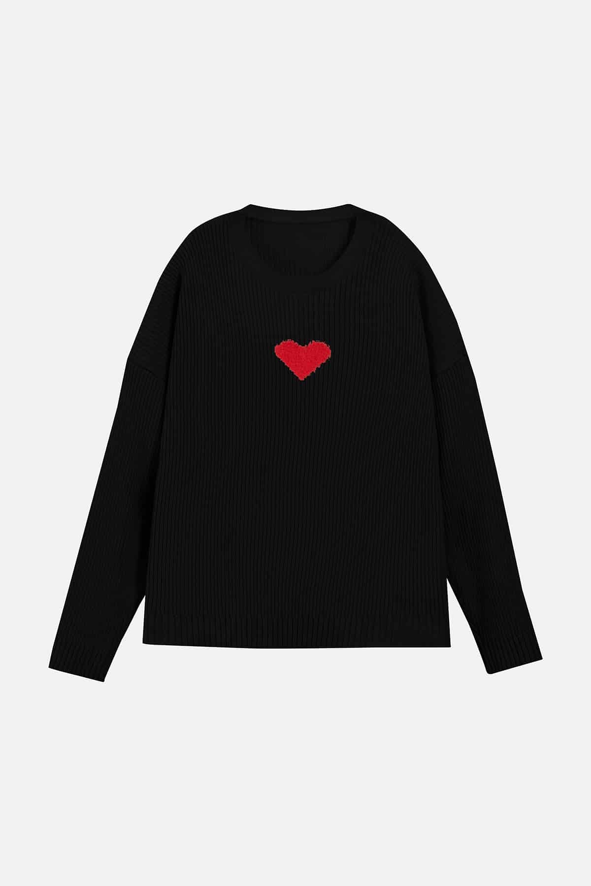 FUZZY HEART SWEATER BLACK - miniatura 1