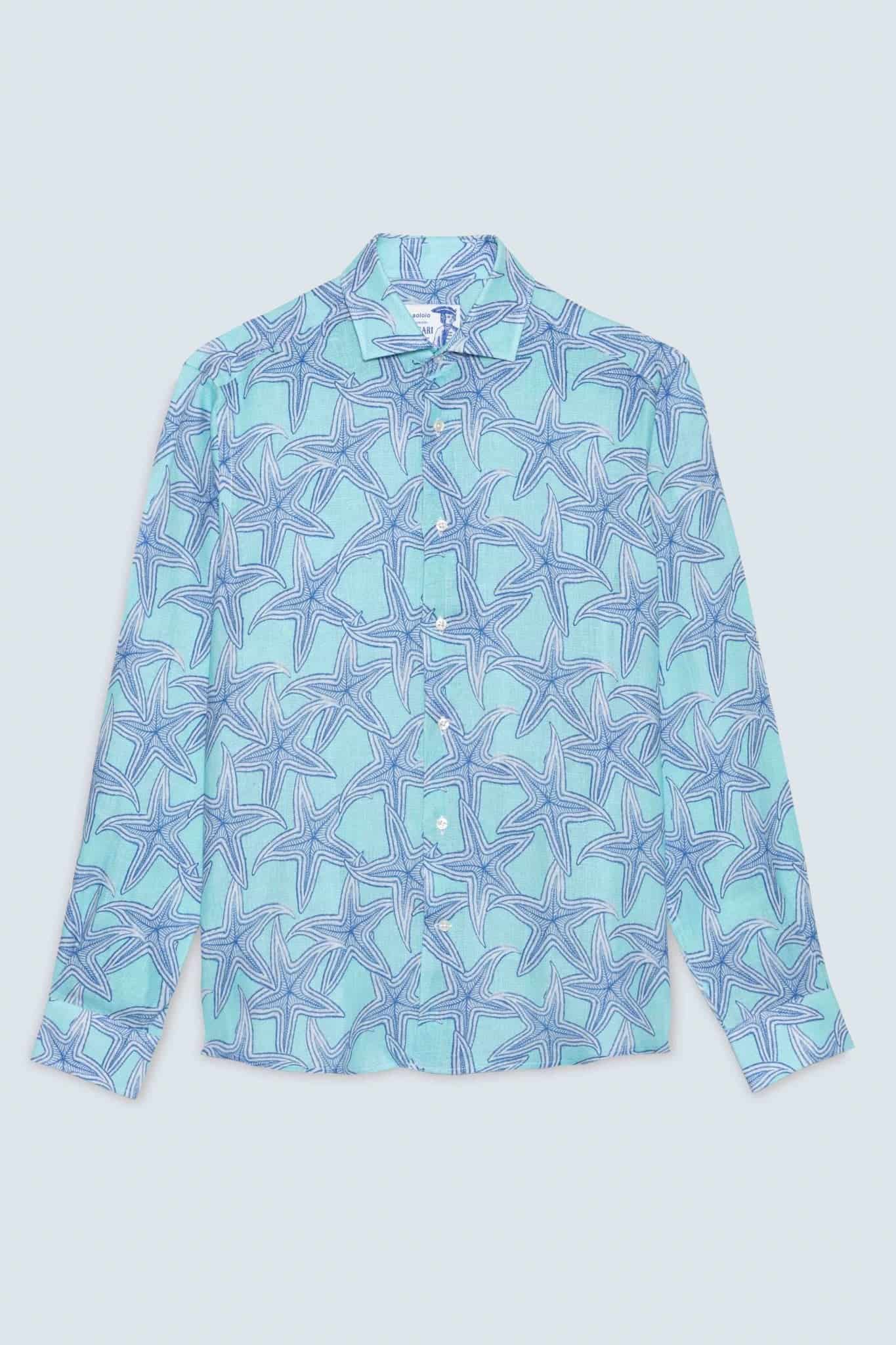 Men's linen shirt turquoise stella - miniatura 1