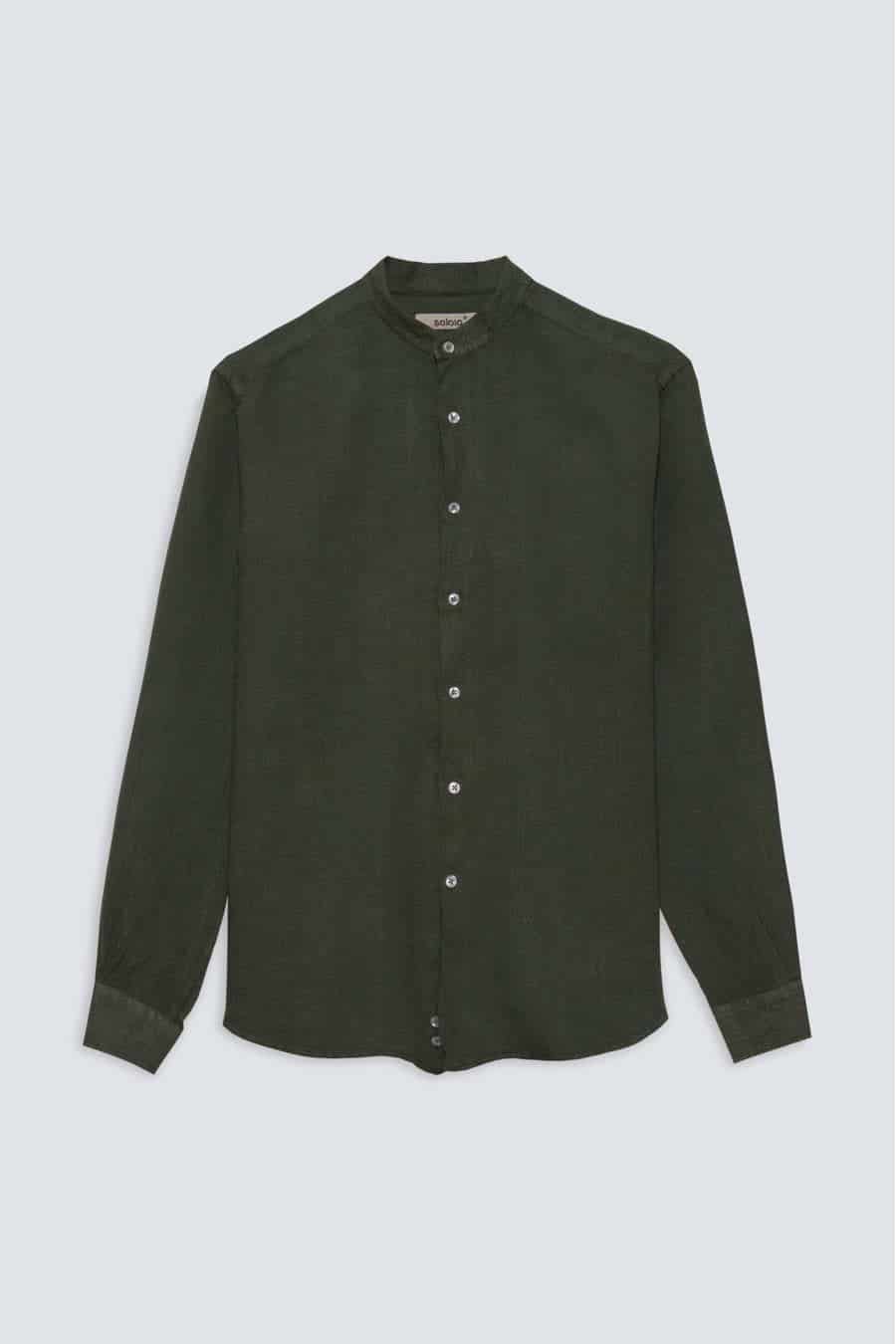 Men's linen shirt mao military green basic - miniatura 1