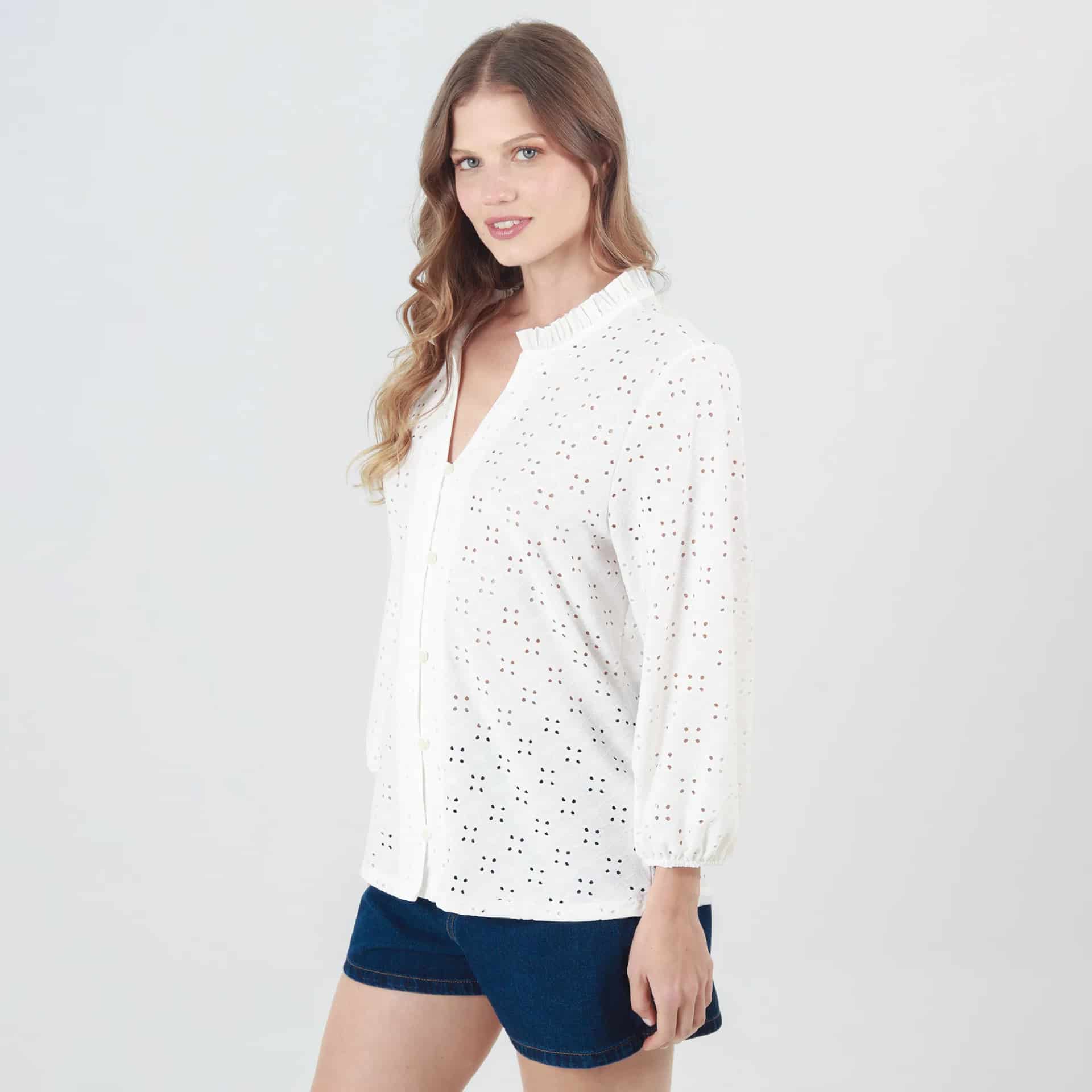 Blusa Cuello En V Manga Larga - miniatura 1