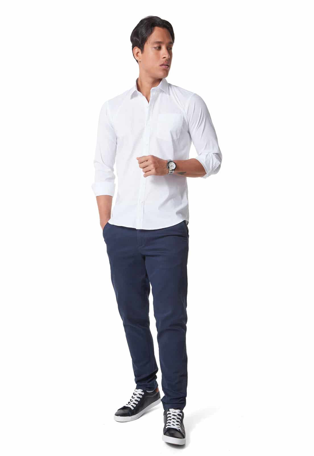 Camisa manga larga blanca con spandex slim fit - miniatura 3