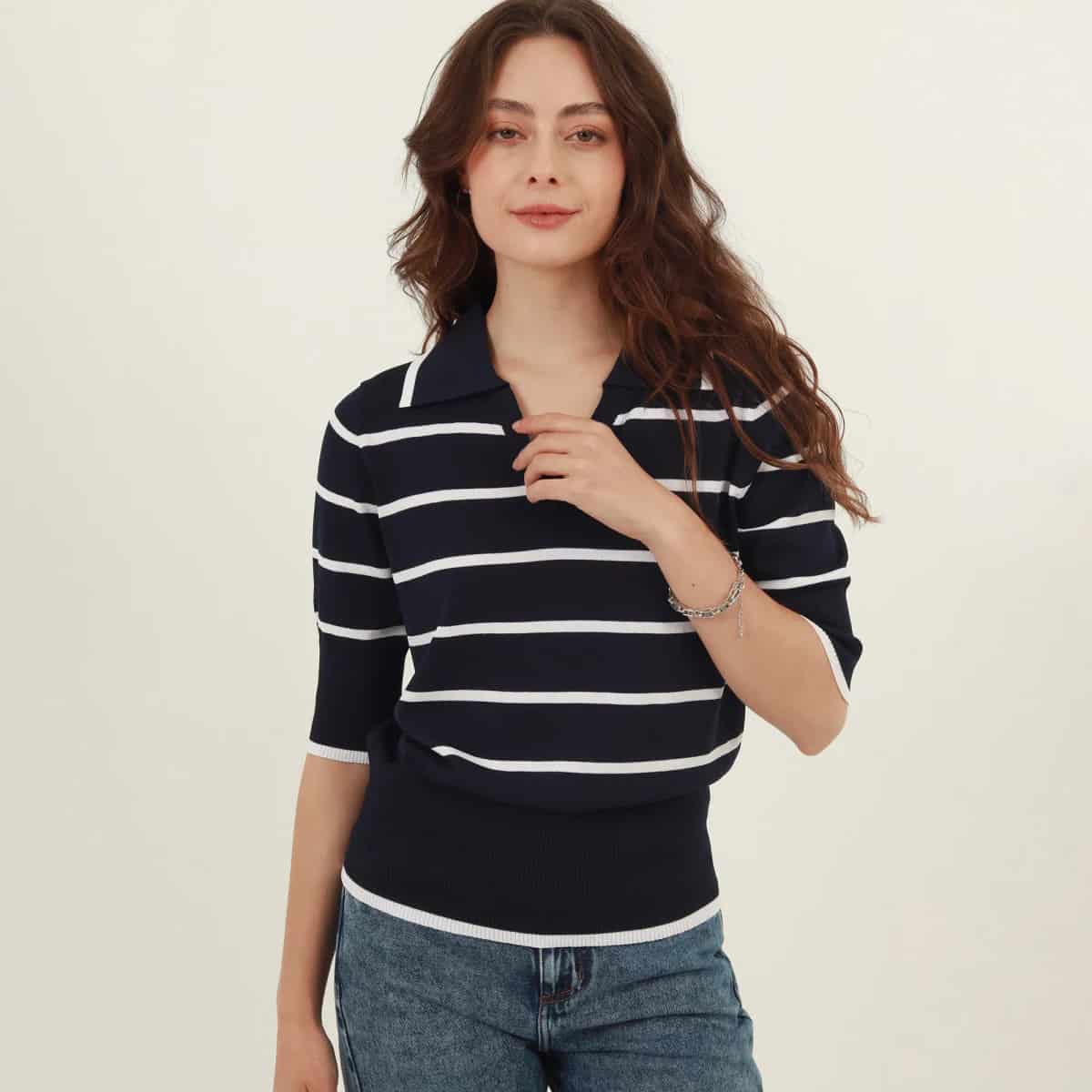 Sweater Cuello Camisero Manga 3Cuartos - miniatura 1