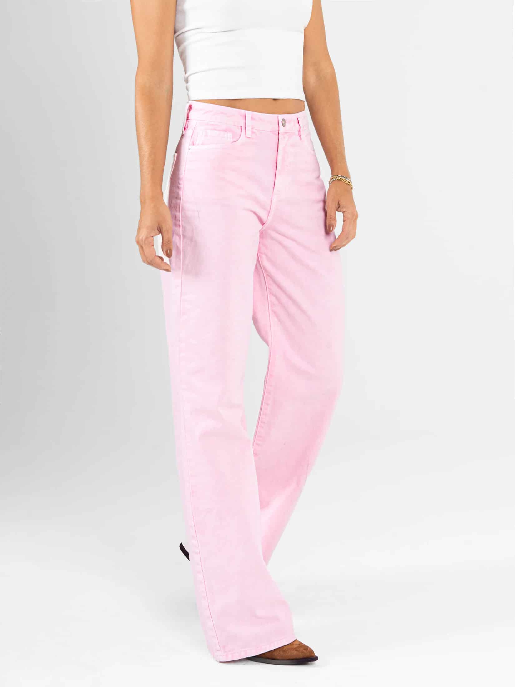 Ref: 0620541 Pantalón mom flare, rígido, tiro alto, tono rosa - miniatura 3