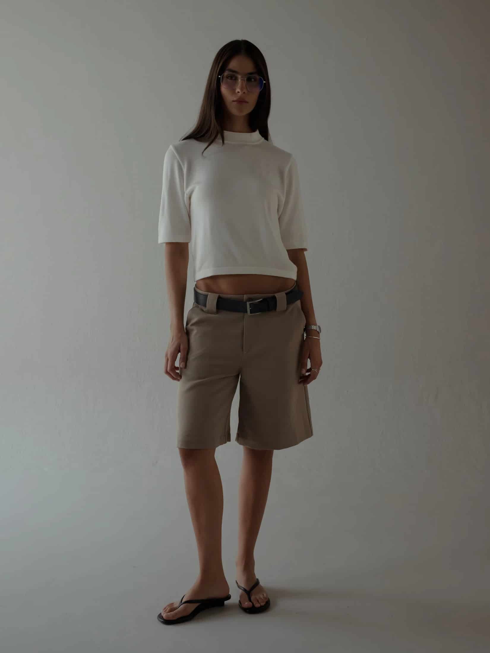 TALL COLLAR KNIT T-SHIRT - VANILLA - miniatura 9