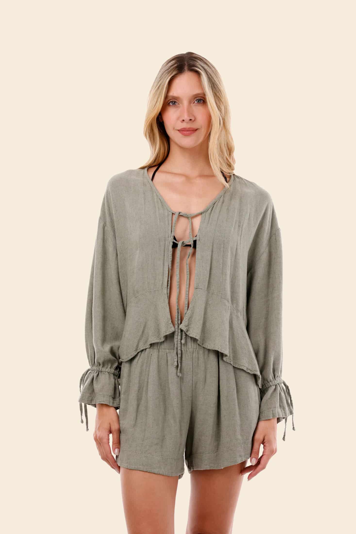 Serenity Green Linen Vento Short - miniatura 3