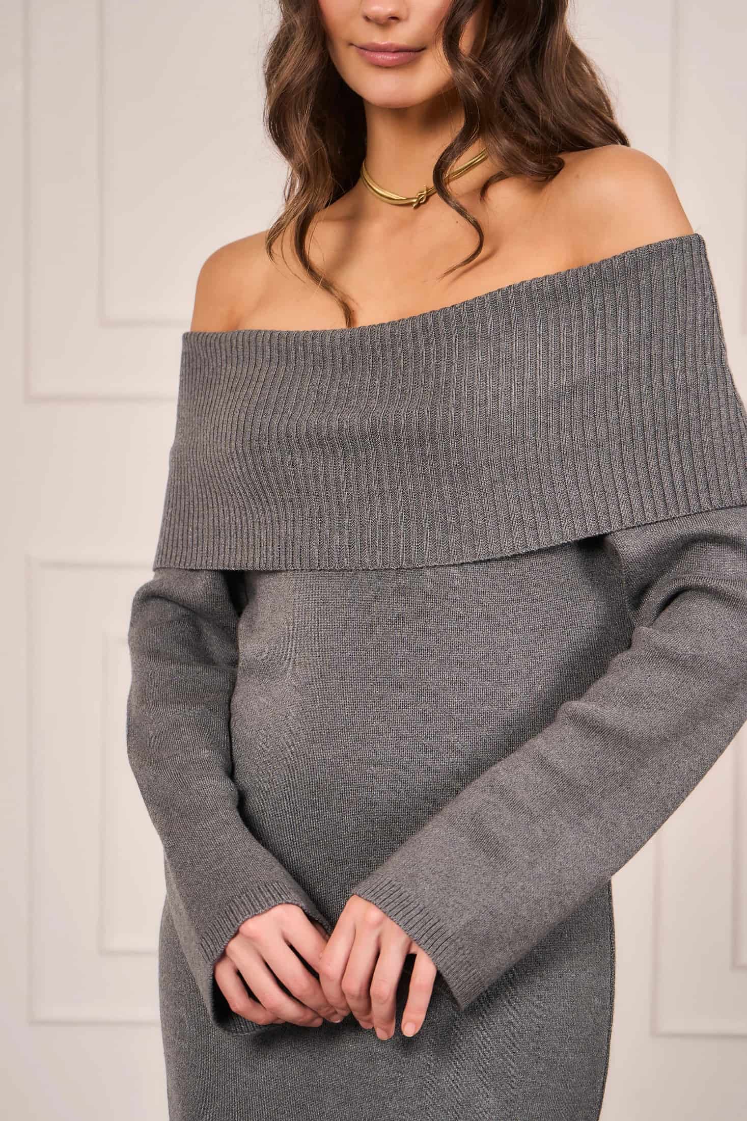 Vestido Off Shoulder Gris Mujer - miniatura 2