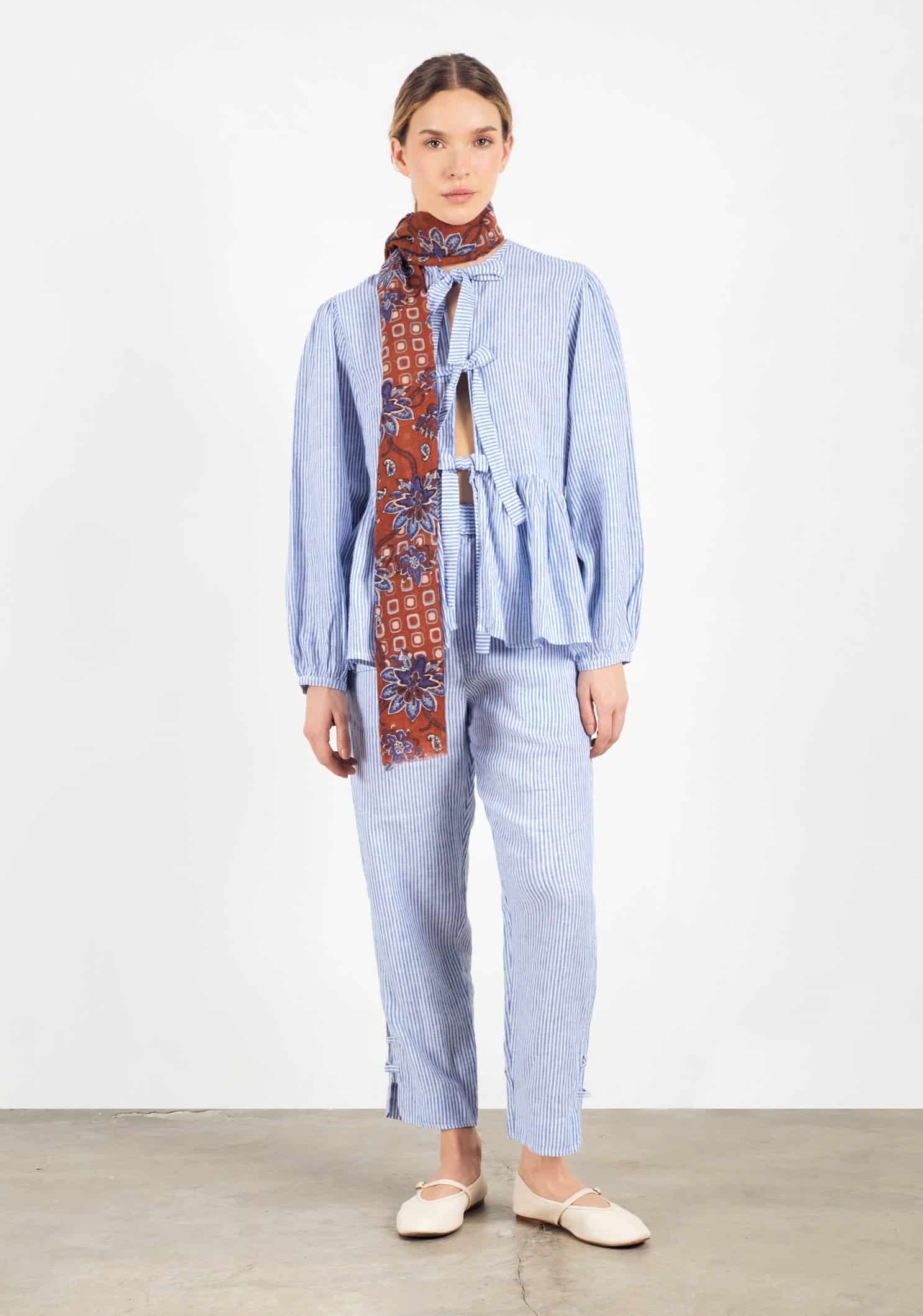 Jogger Alessia Lino Rayas Azul - Blanco - miniatura 5