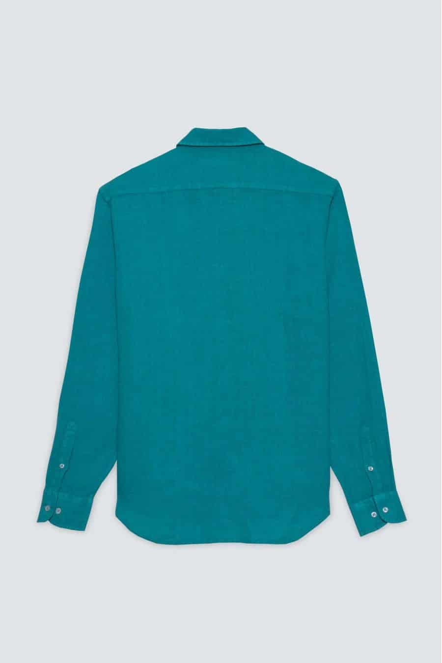 Men's linen shirt dark turquoise - miniatura 2