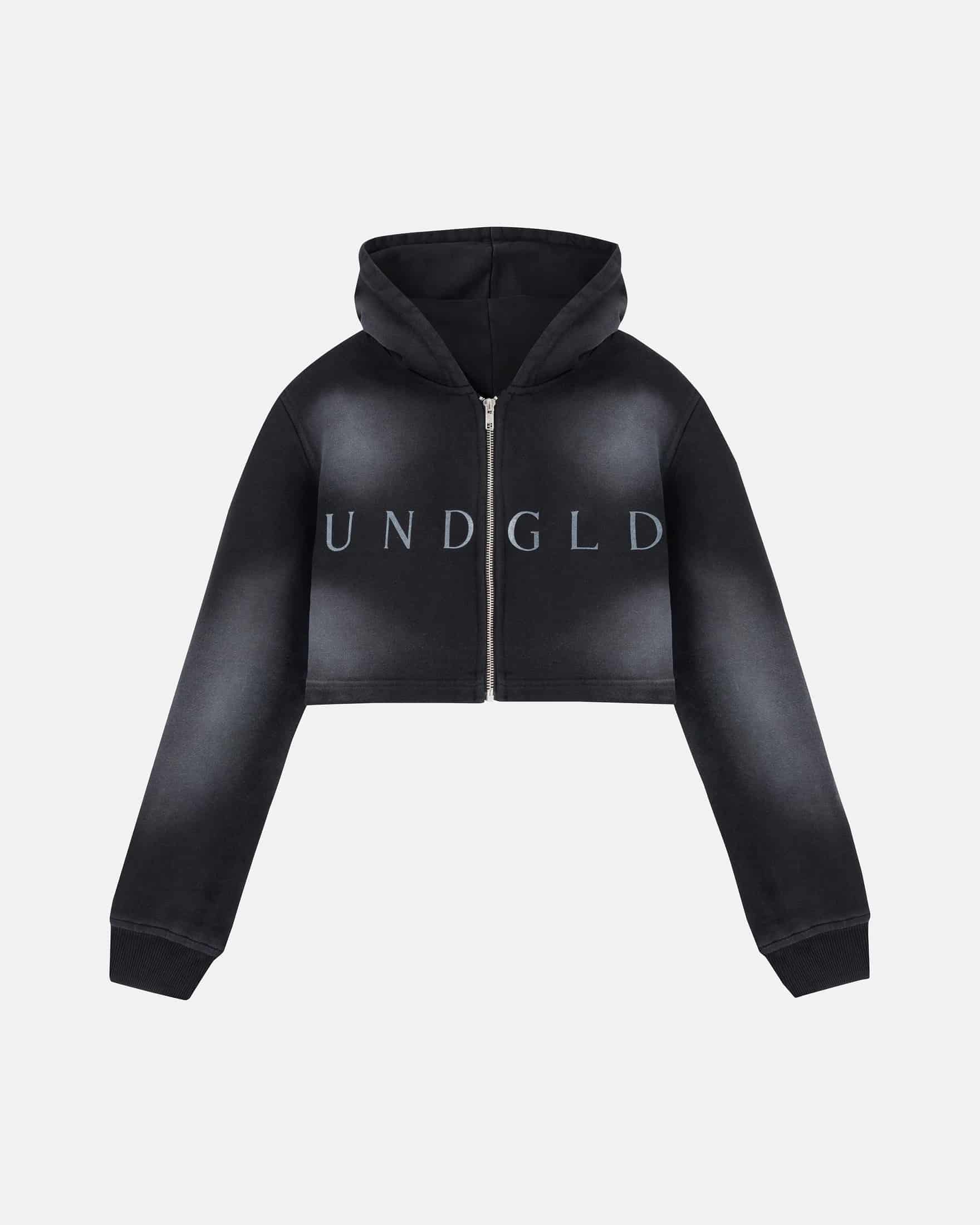 Eternal UNDGLD Slim Fit Zip Up Cropped Hoodie Smoky Black - miniatura 1