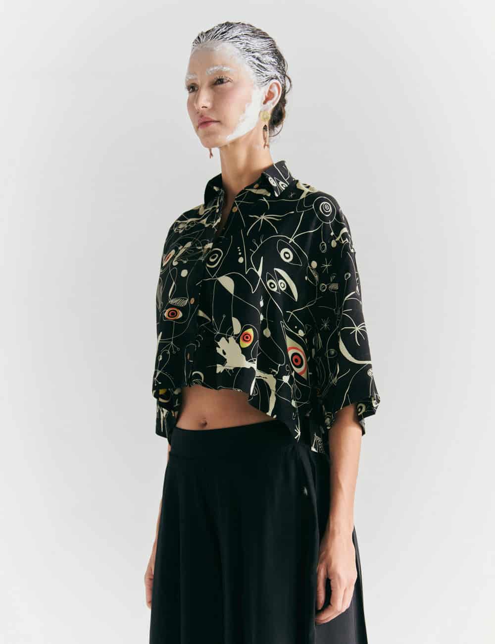 Camisa Oversize Ferra negro + crudo Mujer - miniatura 3