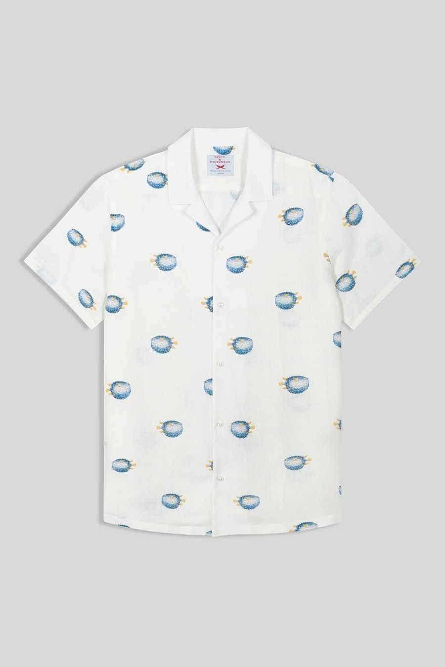 Men's linen shirt with separate pufferfish blue - miniatura 1