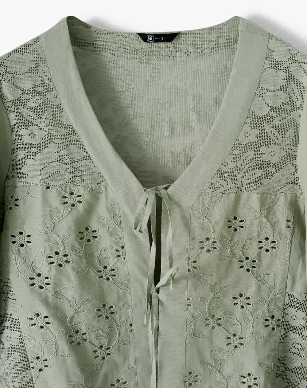 Camisa oversize manga larga verde mujer - miniatura 7