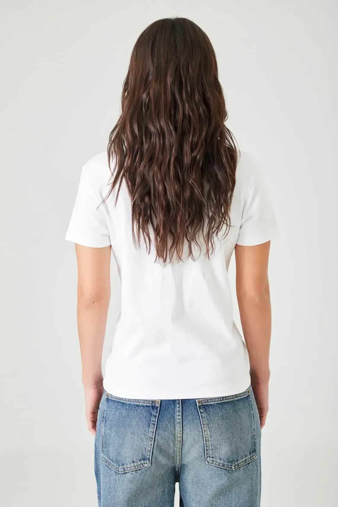 Camiseta regular fit con cuello redondo en blanco para mujer - miniatura 6