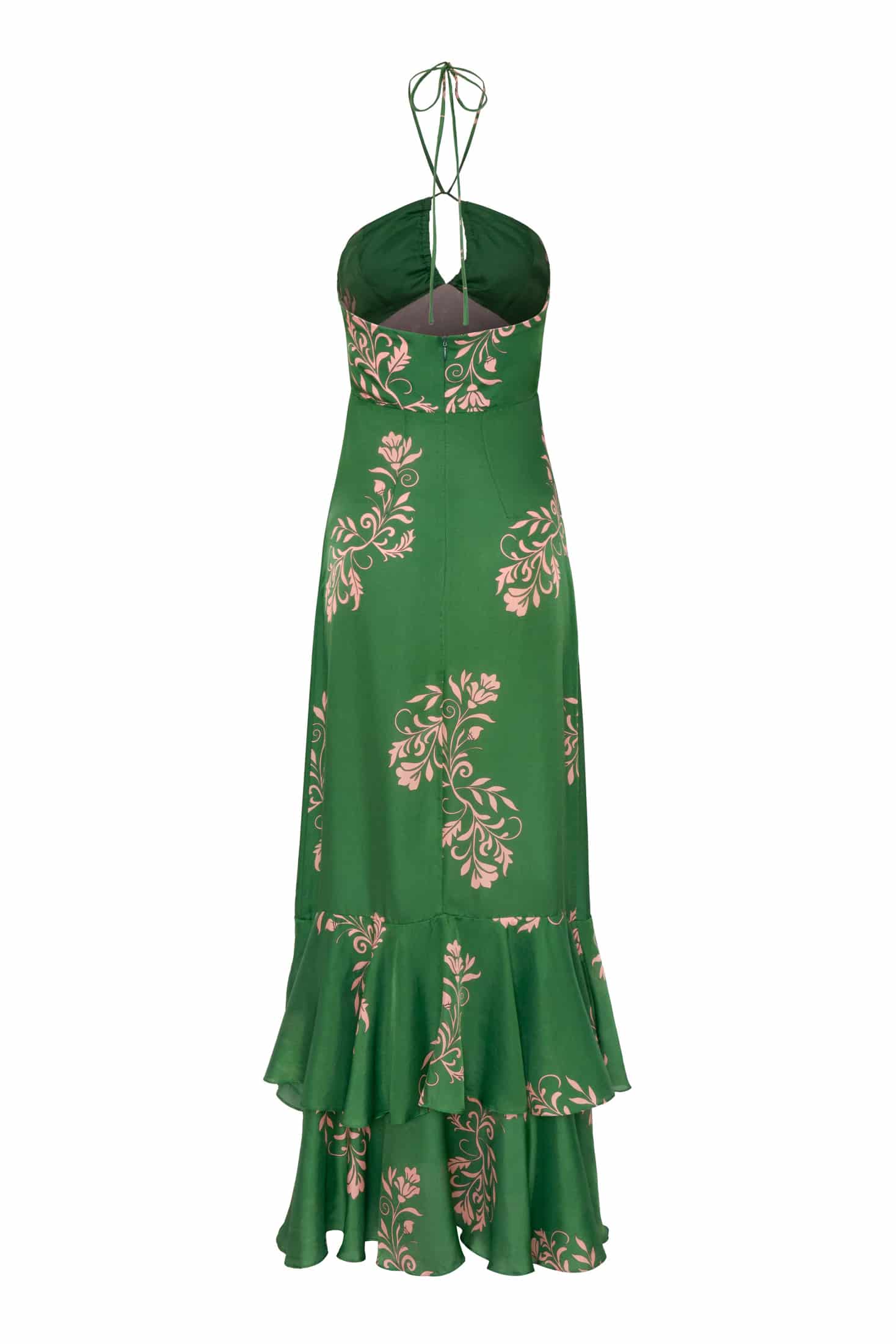 Sevillana Cotton Silk Maxi Dress / Green Buganvilias - miniatura 2