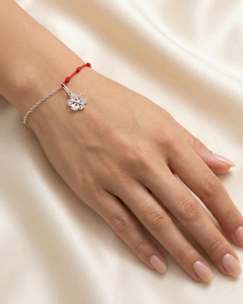 Pulsera Tejida rojo en filigrana flor -Hilos del Alma - miniatura 2