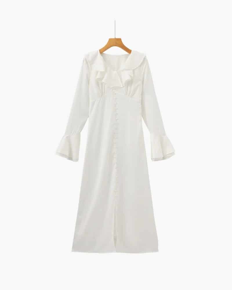 Pearl Button Ruffle Midi Dress - miniatura 3