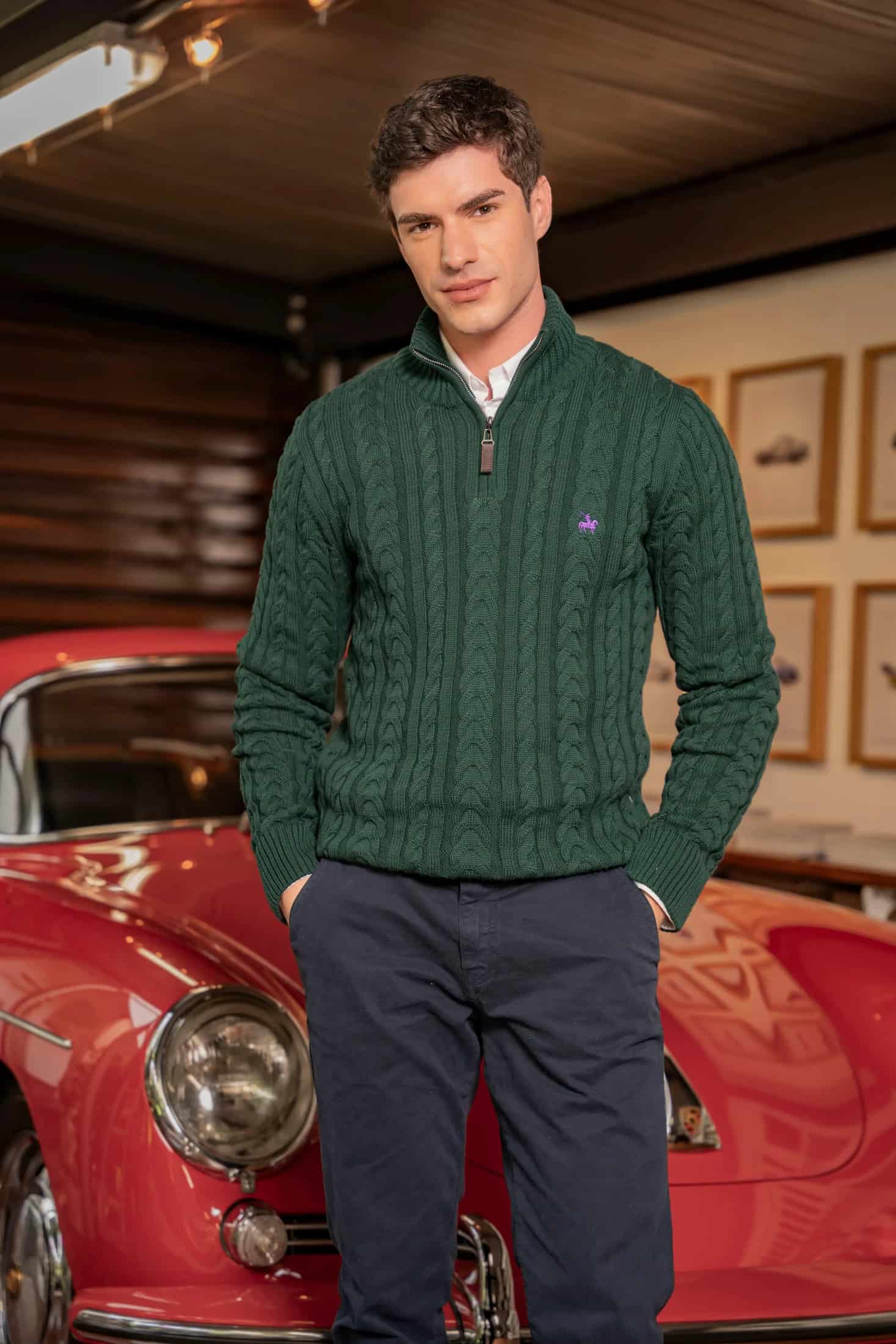Suéter Halfzip Trenzado Rib Hombre Verde Pino - miniatura 5