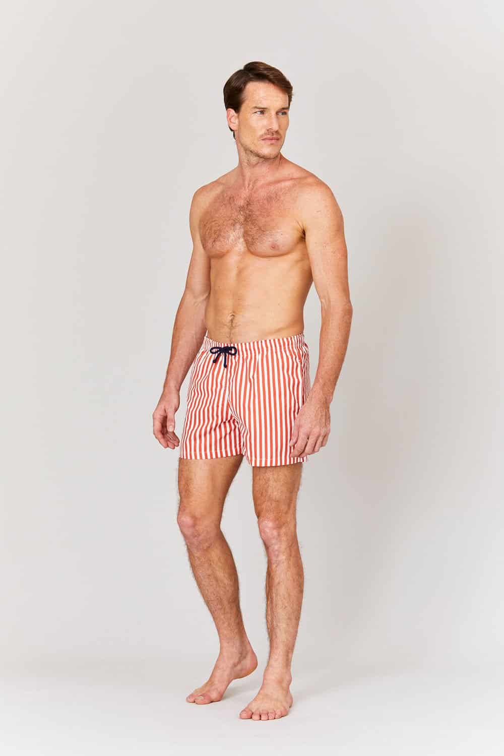 Men's red striped swim trunk - miniatura 1