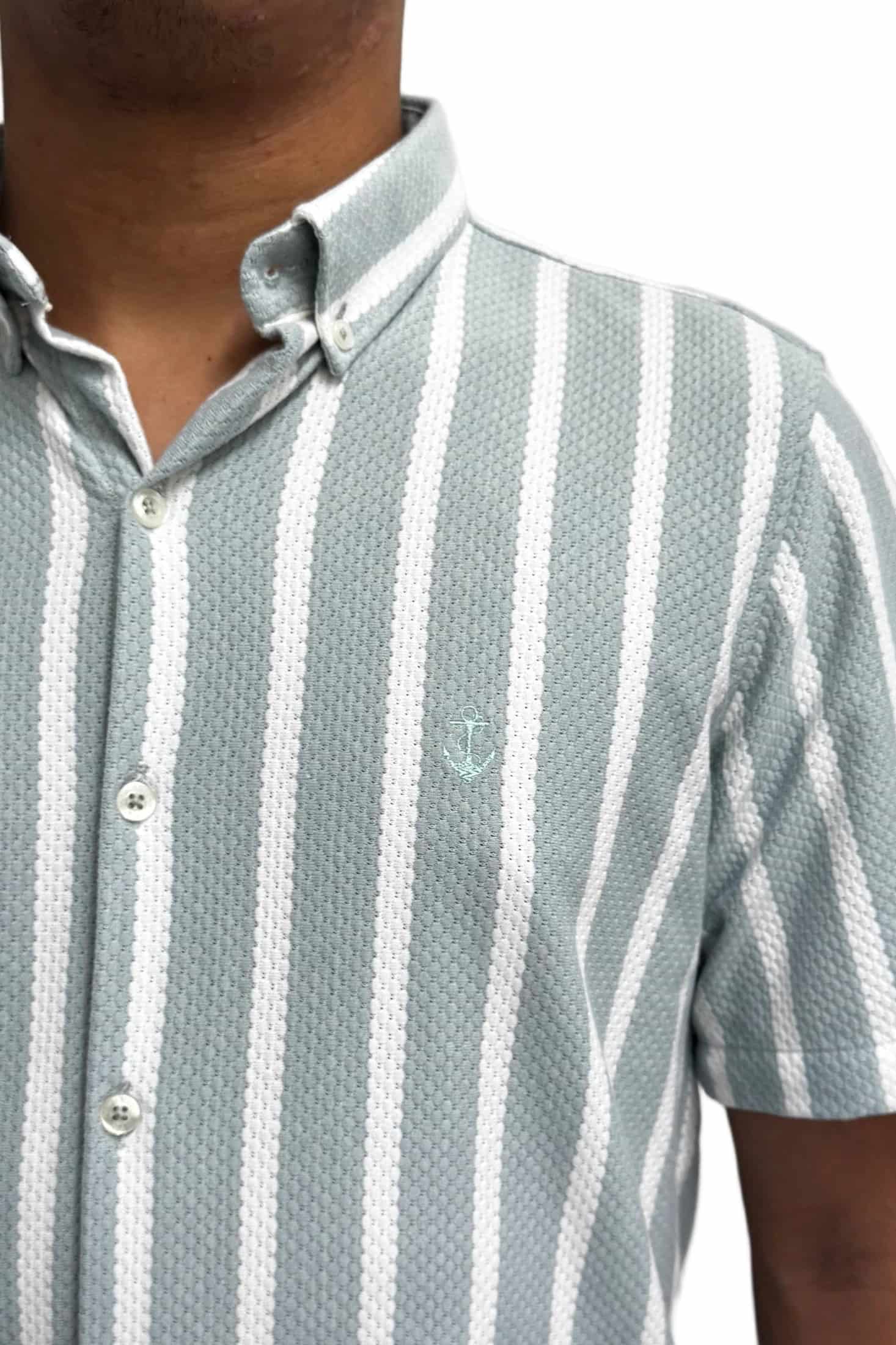Camisa en texturas Verde Menta Rayas Blancas - miniatura 4