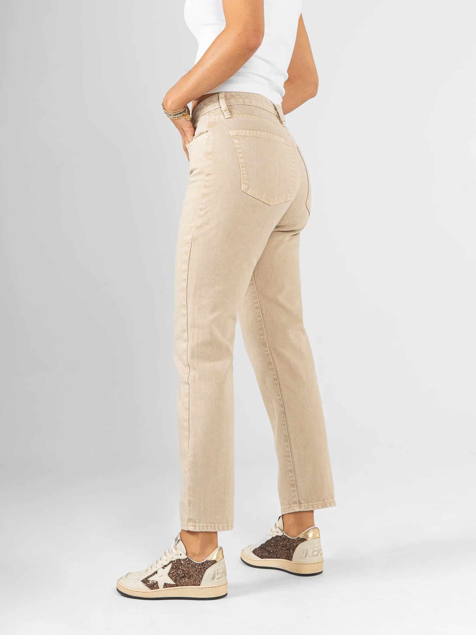 Ref: 0620526 Pantalón mom fit, rígido, tiro alto, tono caqui - miniatura 2