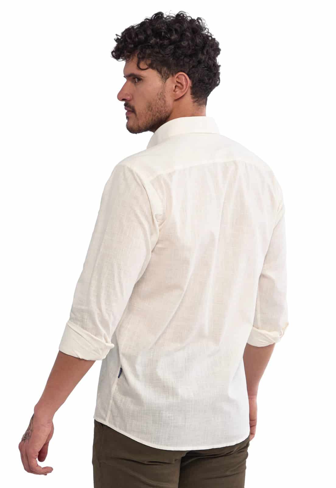 Camisa Manga Larga 100% Algodón tipo Lino Marfil - miniatura 4