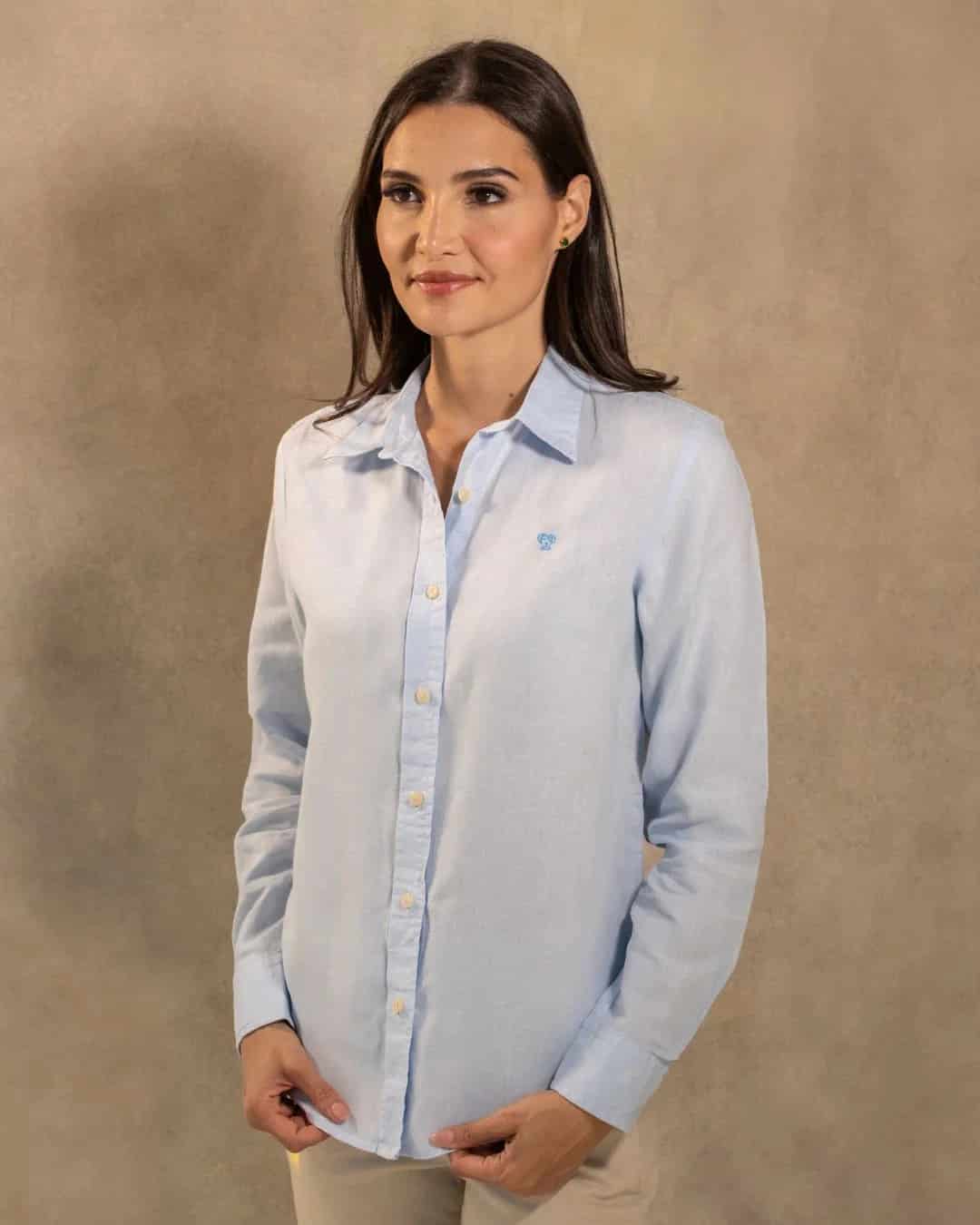 Camisa Lino De Mujer Azul Capri - miniatura 4
