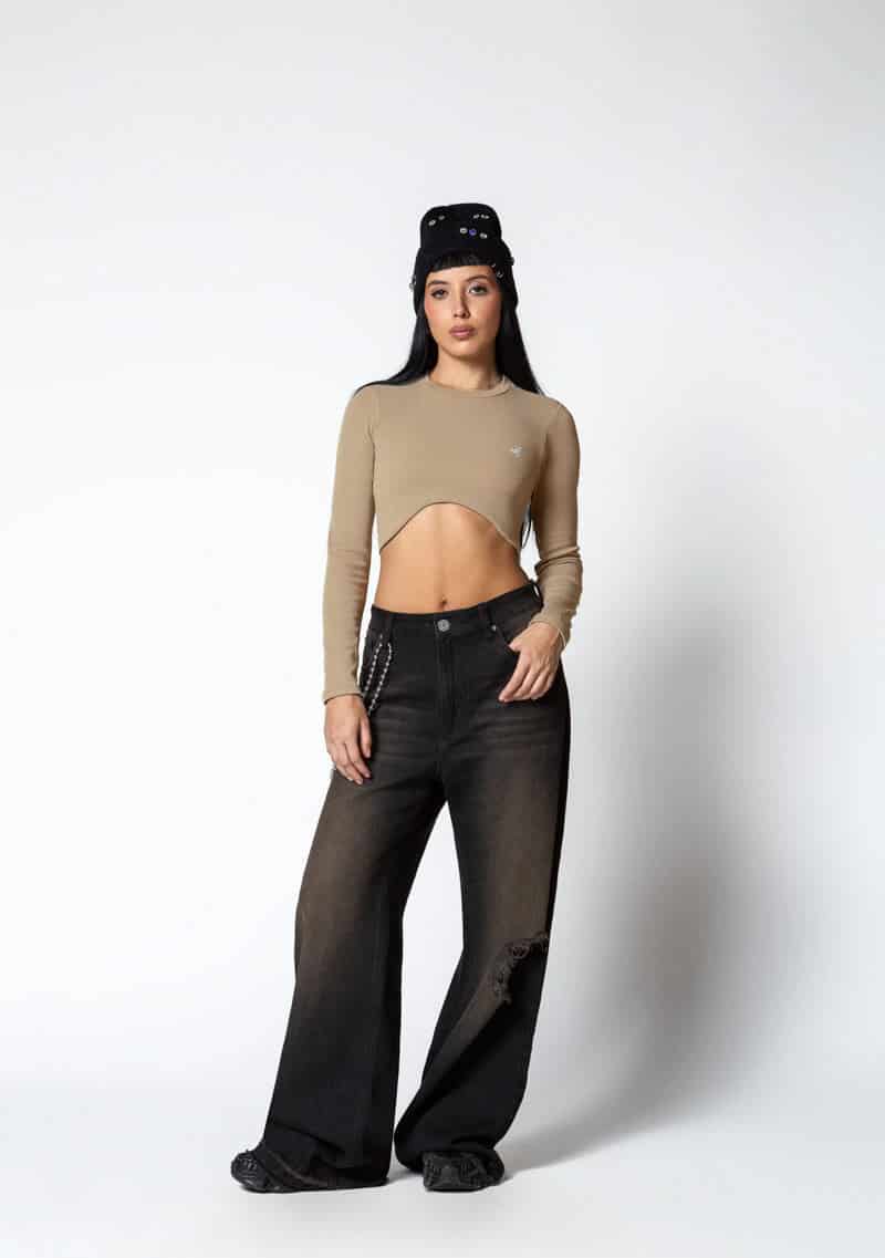 Dopamine brown Long sleeve crop top - miniatura 4
