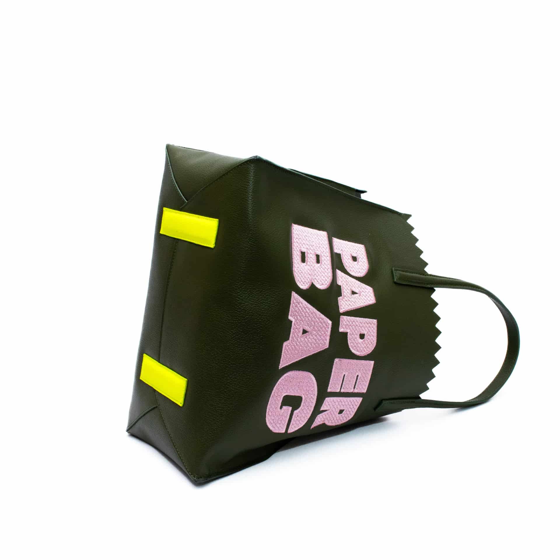 PAPER BAG SHORT - verde olivo x bordado rosa - miniatura 3