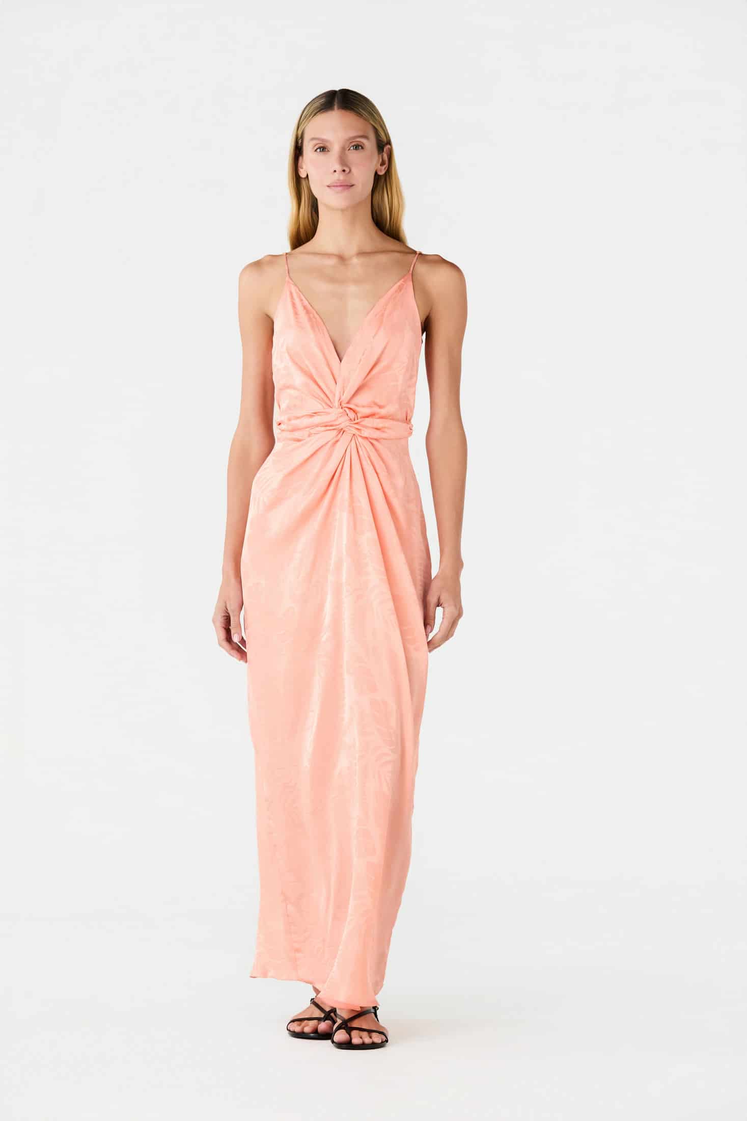 Macarena Silk Jacquard Midi Dress / Peach - miniatura 2