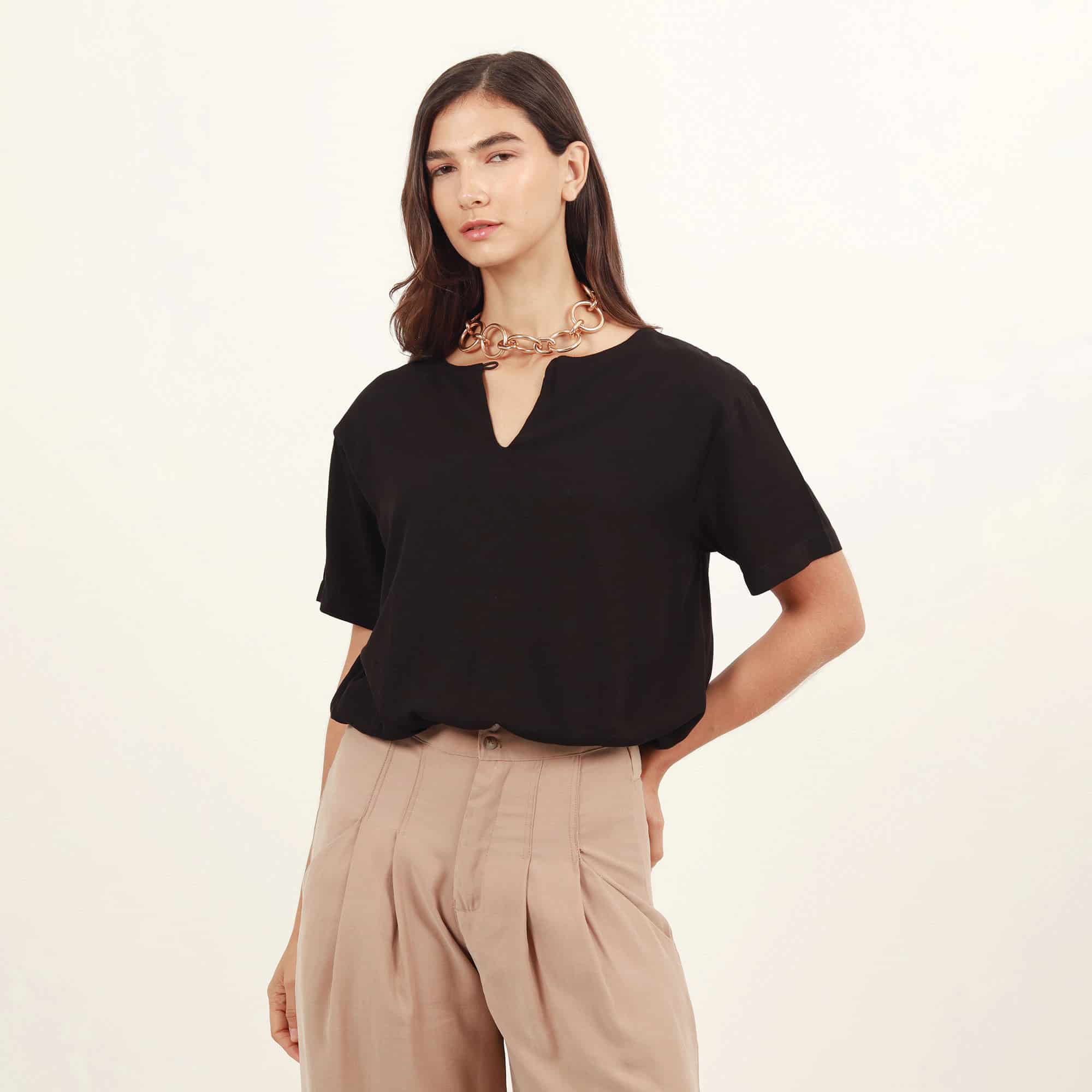 Blusa crop globo cuello redondo manga corta - miniatura 3