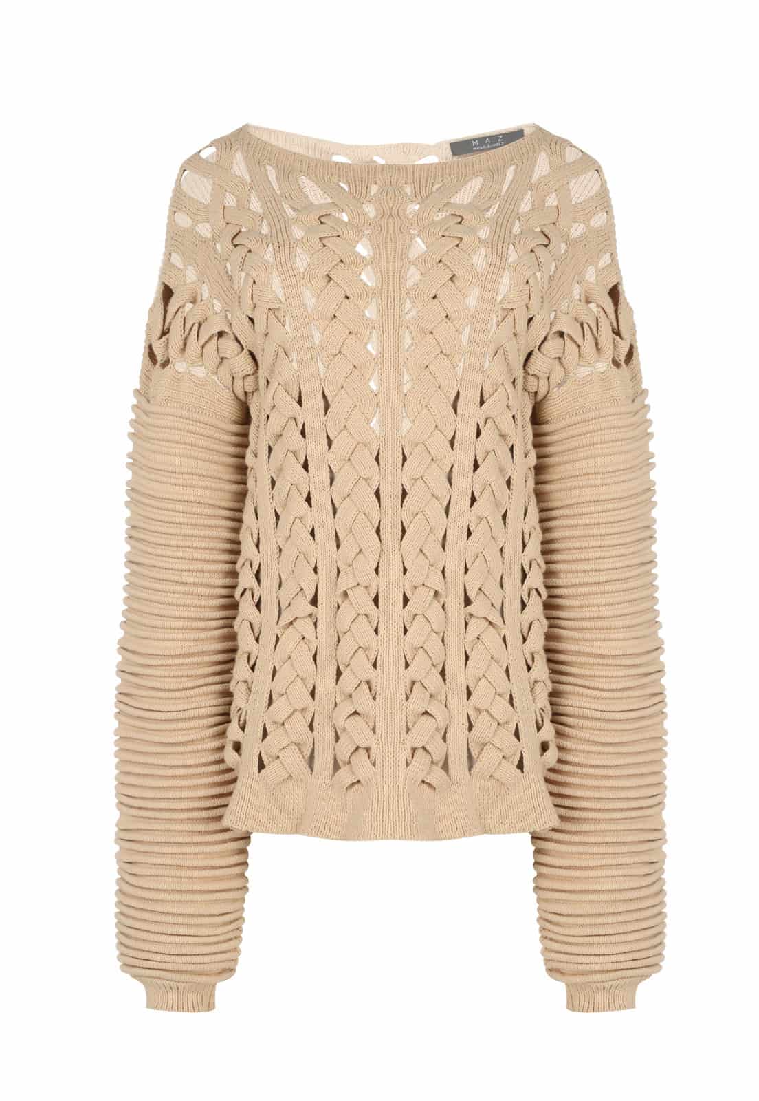 FLAT BRAIDED KNITTED SWEATER WITH ACCORDION SLEEVES - miniatura 1