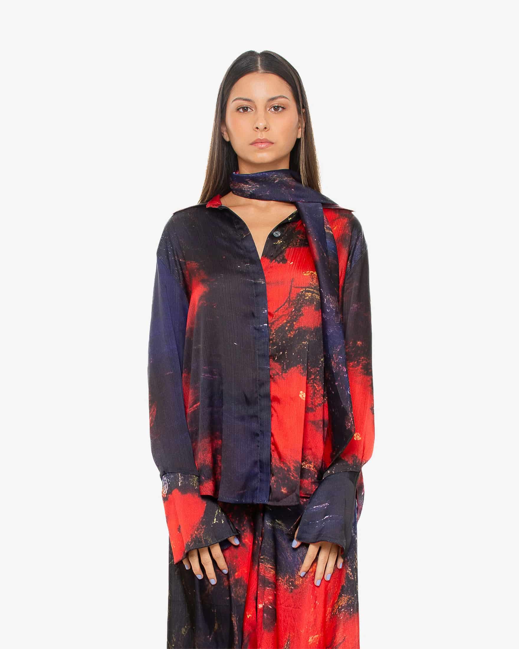 'Red Roses' Satin Shirt - miniatura 1