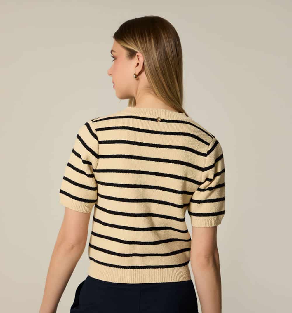 Blusa m/c rayas con botón joya - miniatura 9
