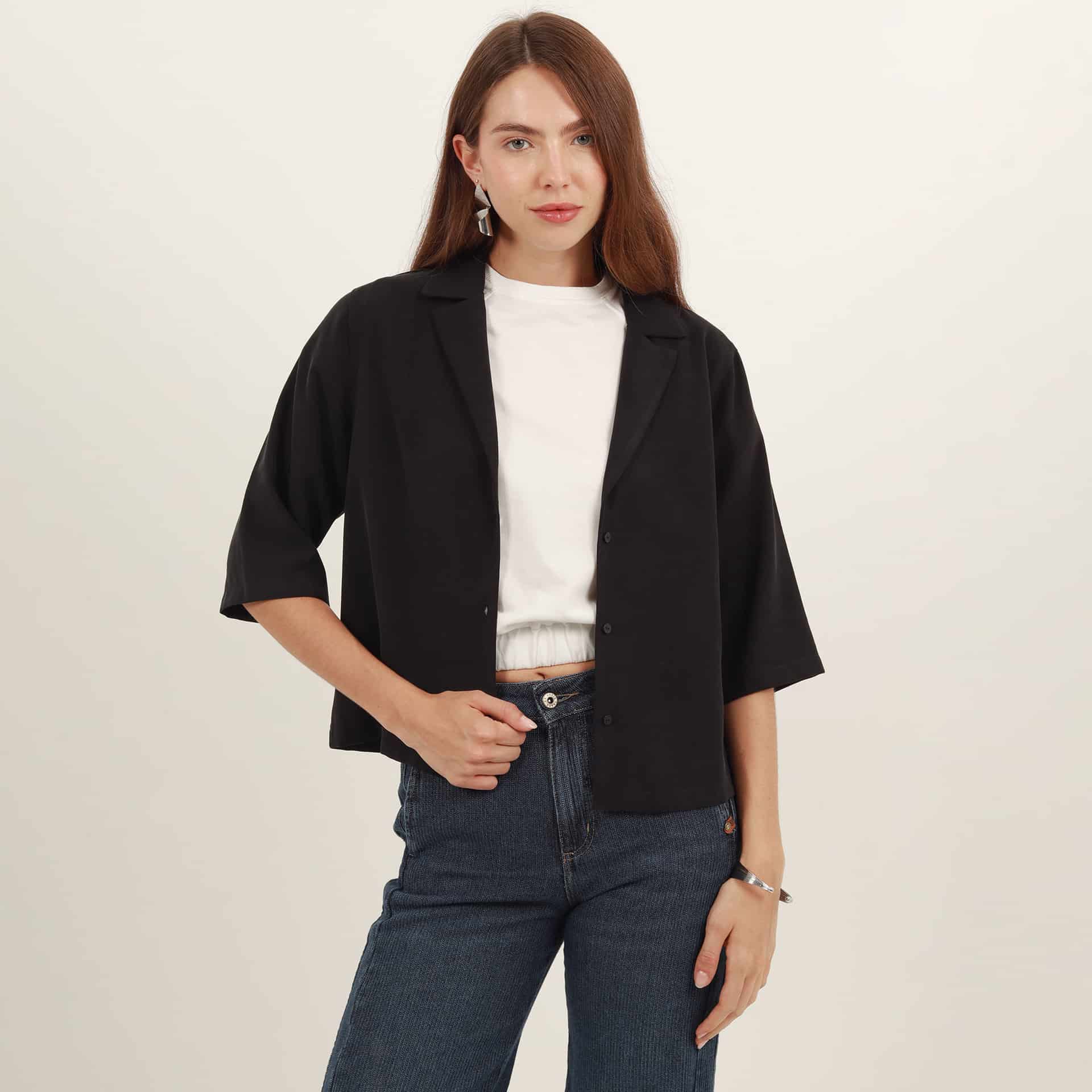 Blusa abierta cuello solapa manga 3/4 - miniatura 4