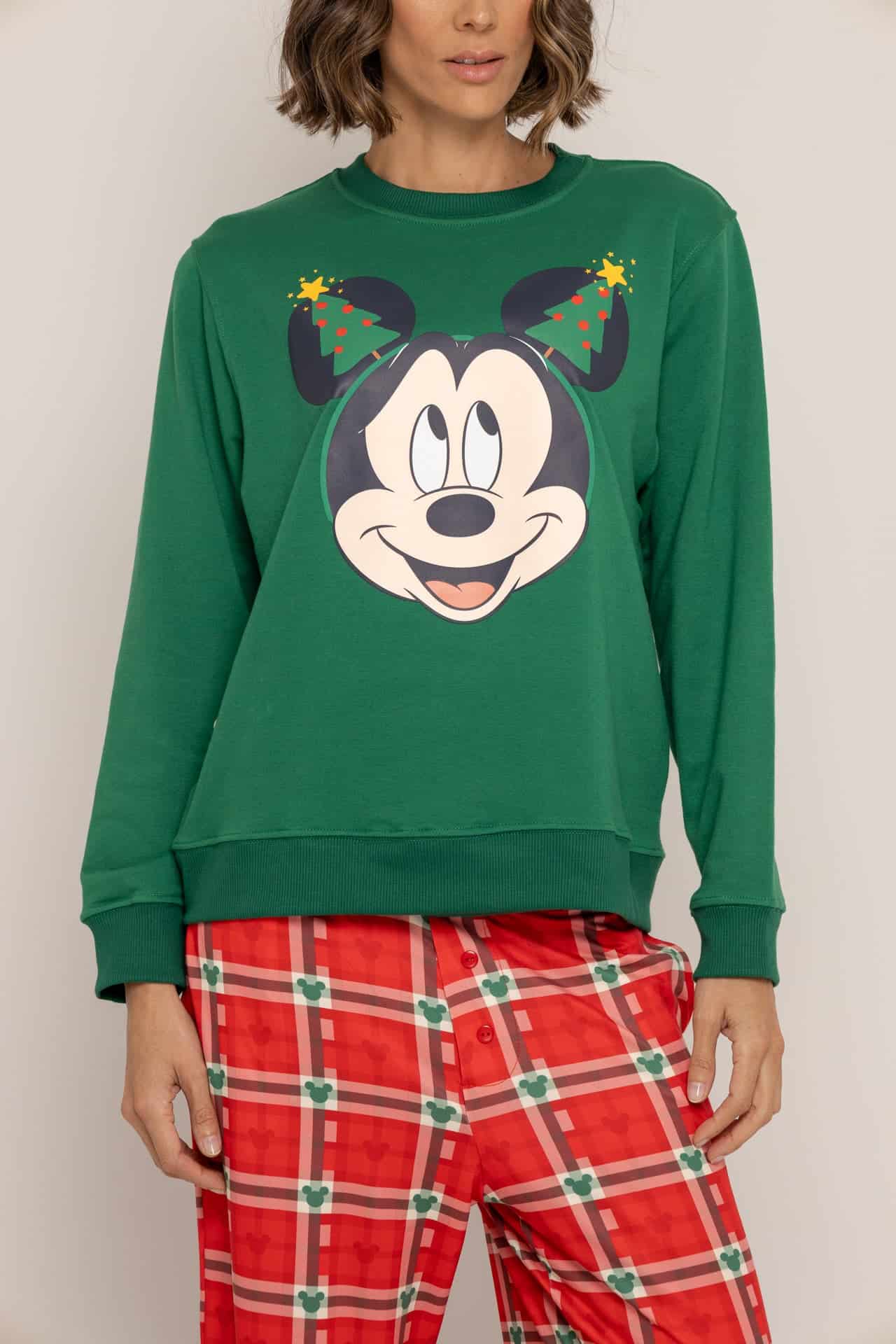 Conjunto Pantalón Crewneck Verde Navidad Mickey - miniatura 1