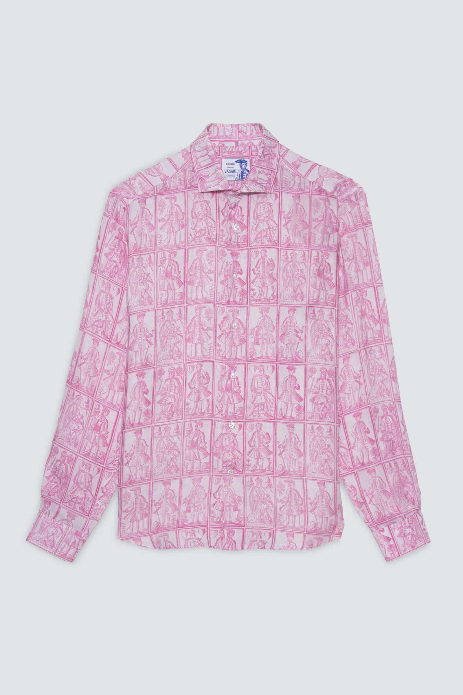 Men's linen shirt pink cards - miniatura 1
