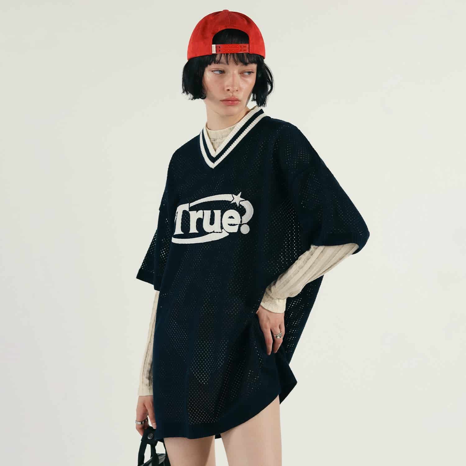 Oversized Knitted Jersey - Navy Blue - miniatura 6
